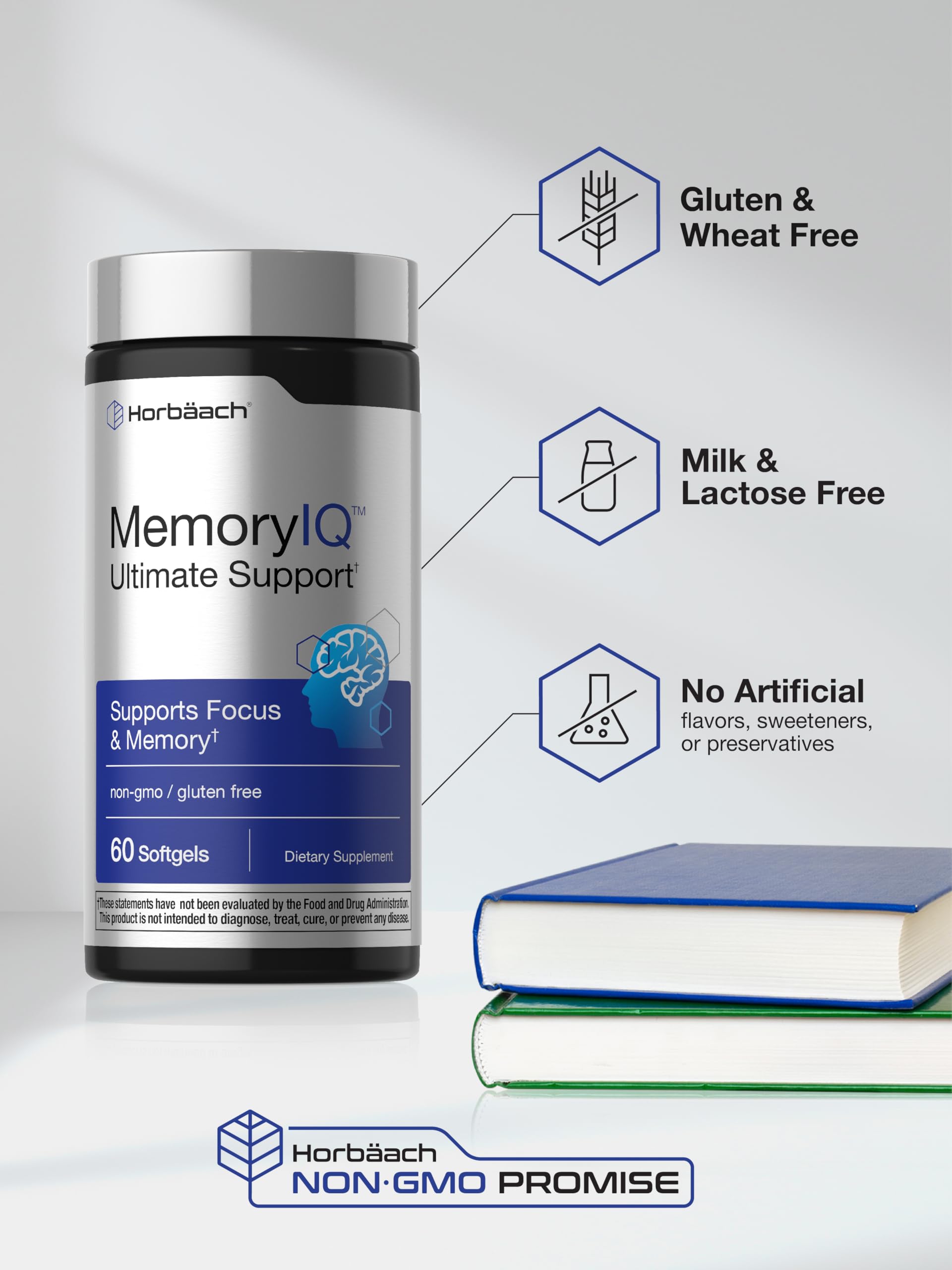 Horbäach Memory IQ Brain Support Supplement | 60 Softgels | Focus 7 Memory Ultimate Support | Non-GMO, Gluten Free Formula - Image 5