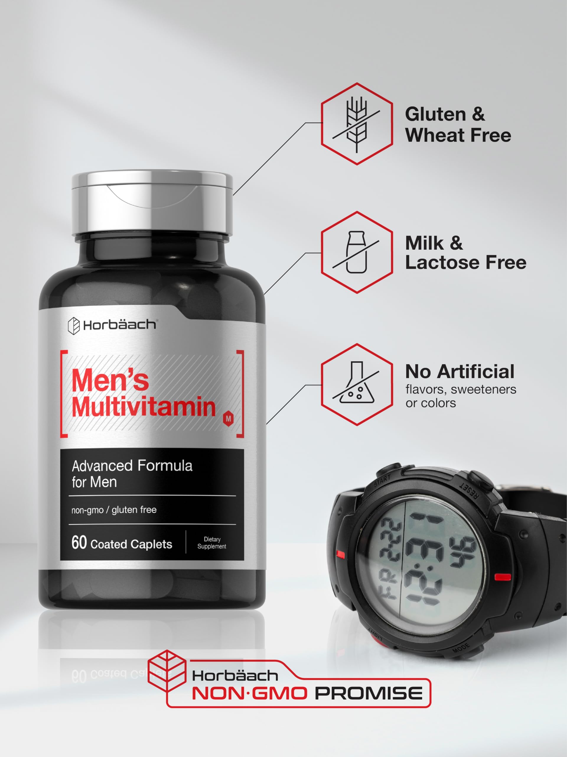 Horbäach Mens Multivitamin | 60 Caplets | Advanced Formula | with Vitamin C, D, Magnesium, Minerals & More | Non-GMO & Gluten Free Supplement - Image 5