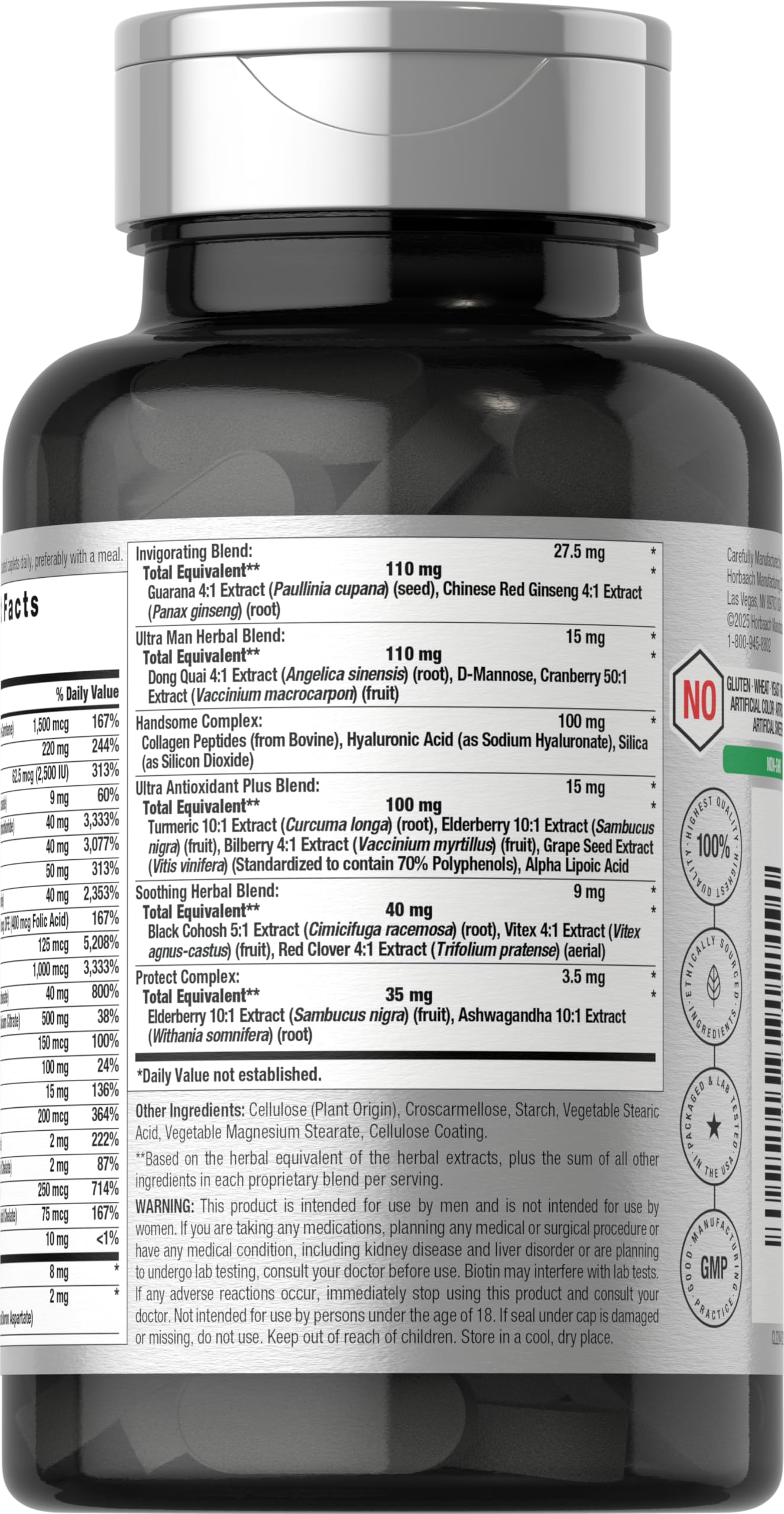Horbäach Mens Multivitamins 50 Plus | 60 Caplets | with Calcium, Magnesium, Vitamin A, B, C, D & E | 50+ Advanced Formula | Non-GMO & Gluten Free Supplement - Image 3