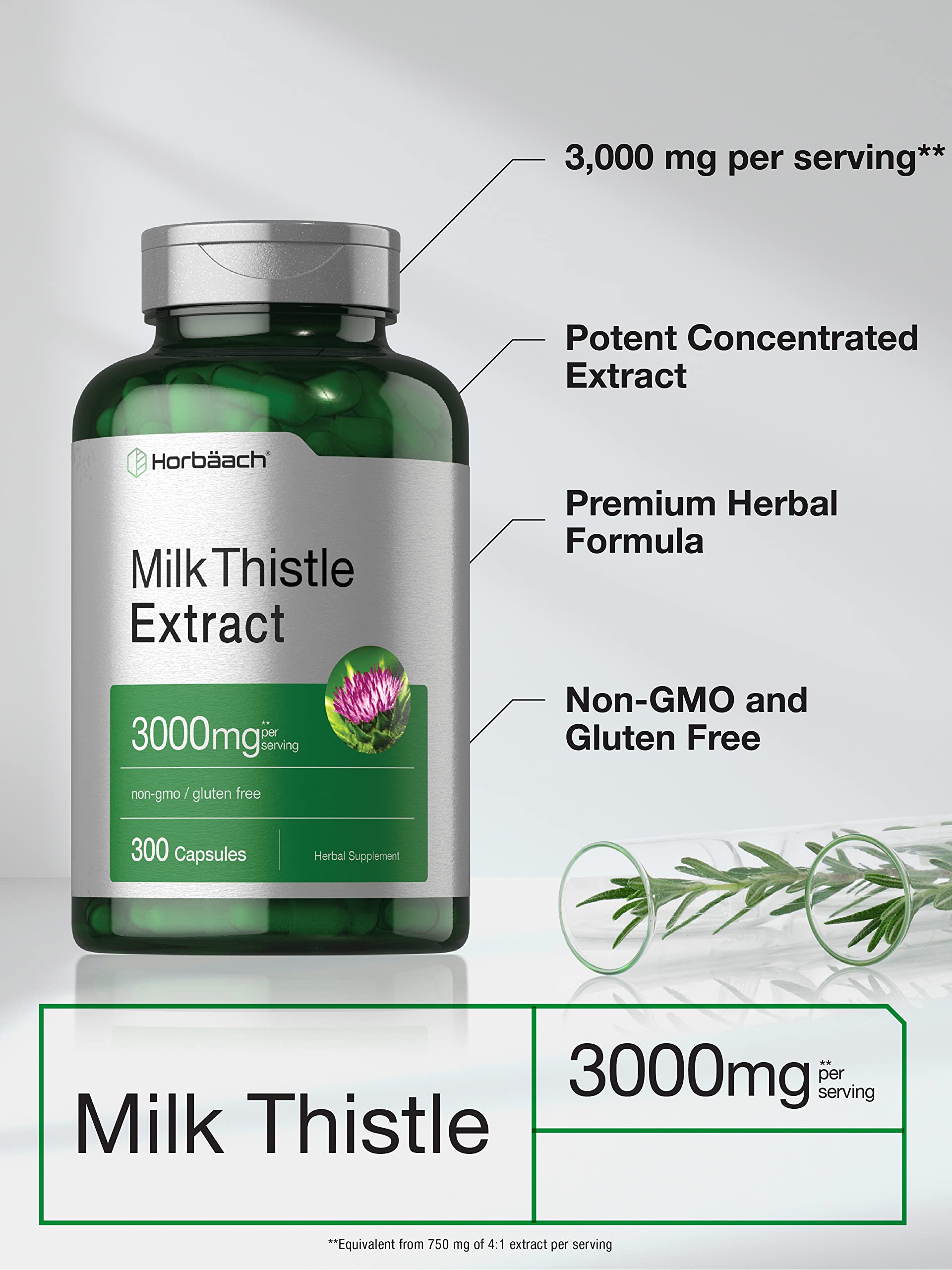 Horbäach Milk Thistle Supplement | 300 Capsules | Herbal Extract | Non-GMO, Gluten Free - Image 3