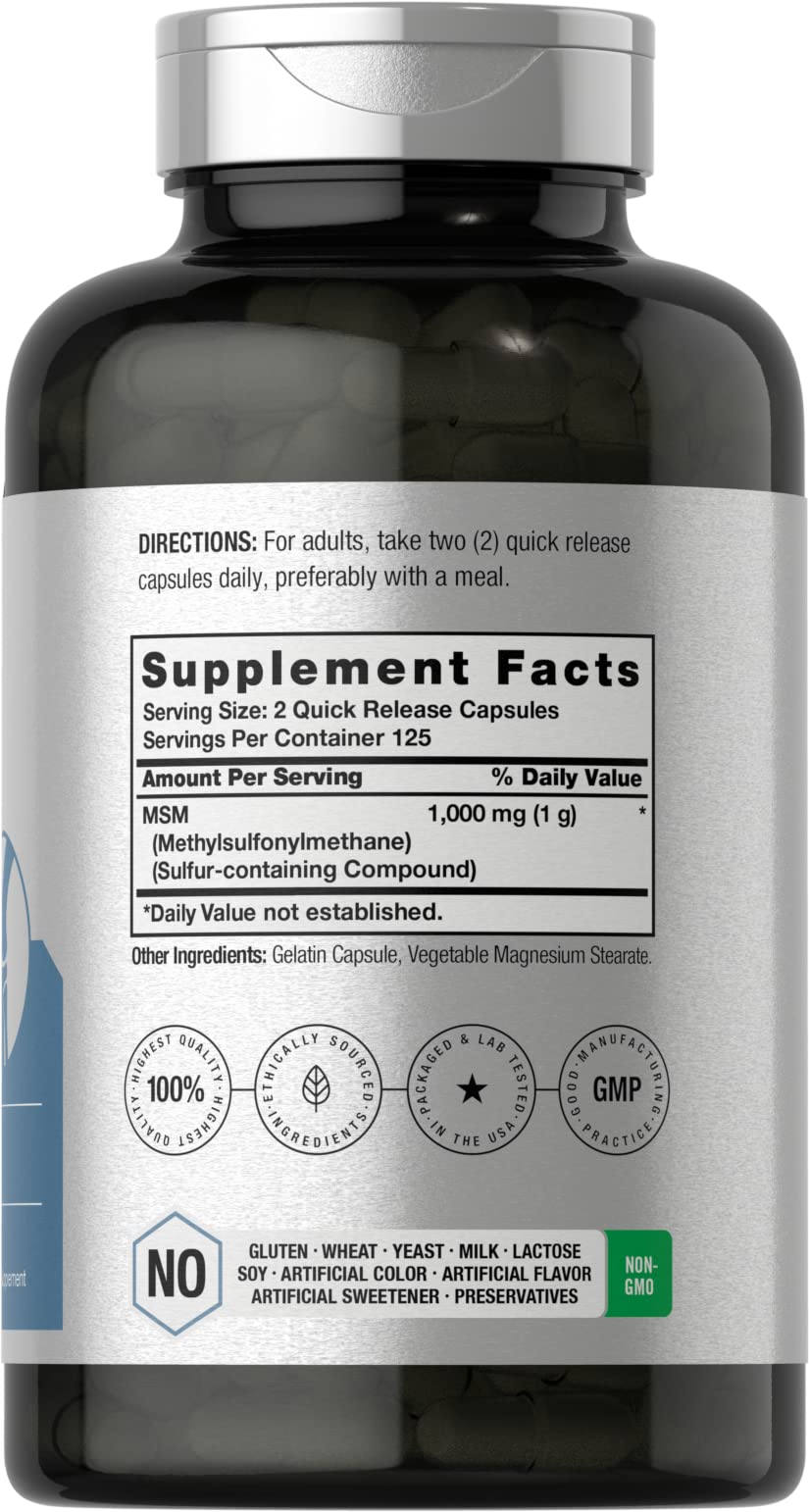 Horbäach MSM Supplement Capsules | 1000mg | 250 Count | Non-GMO and Gluten Free Formula | Methylsulfonylmethane - Image 2