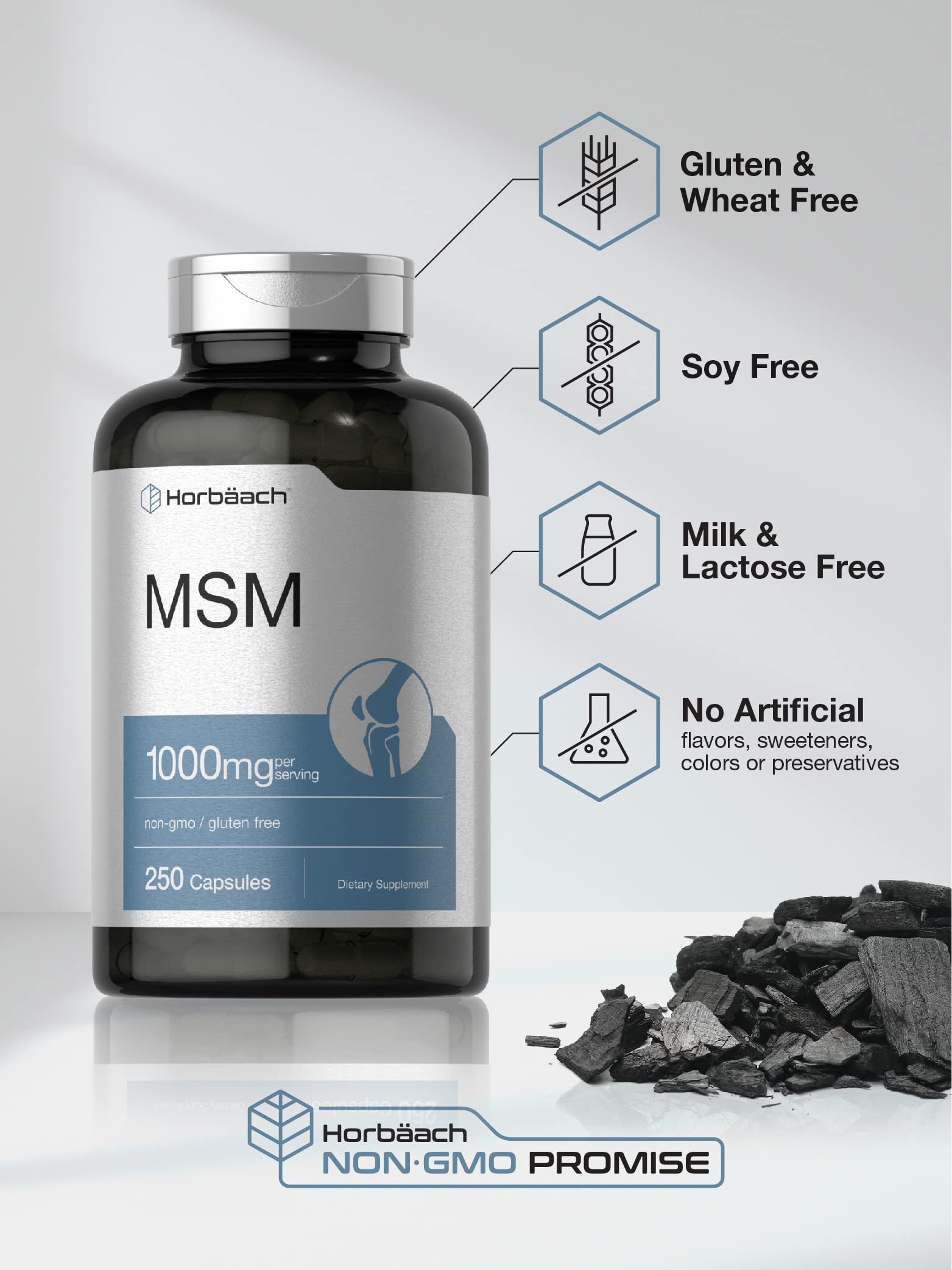 Horbäach MSM Supplement Capsules | 1000mg | 250 Count | Non-GMO and Gluten Free Formula | Methylsulfonylmethane - Image 4