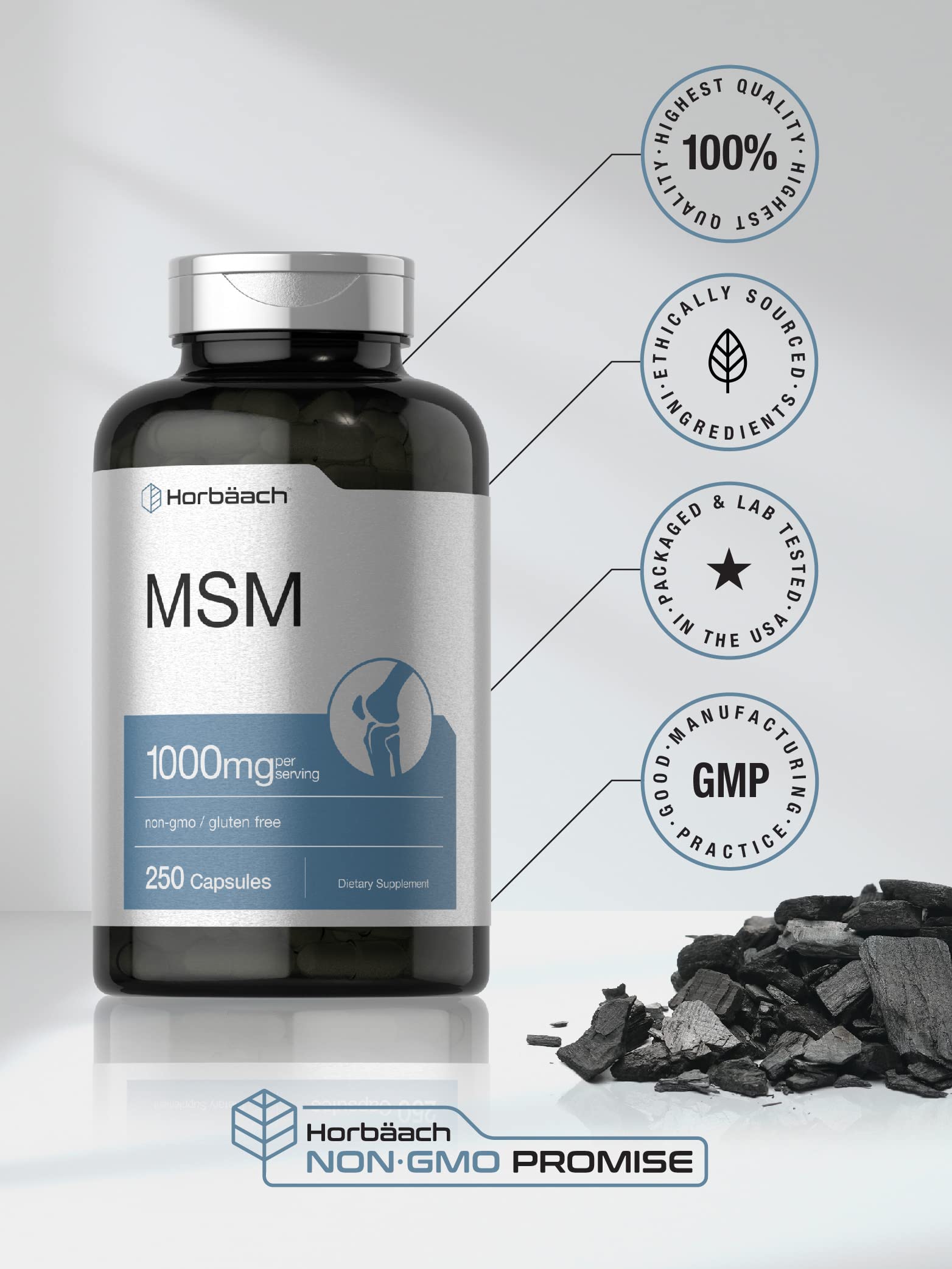 Horbäach MSM Supplement Capsules | 1000mg | 250 Count | Non-GMO and Gluten Free Formula | Methylsulfonylmethane - Image 5