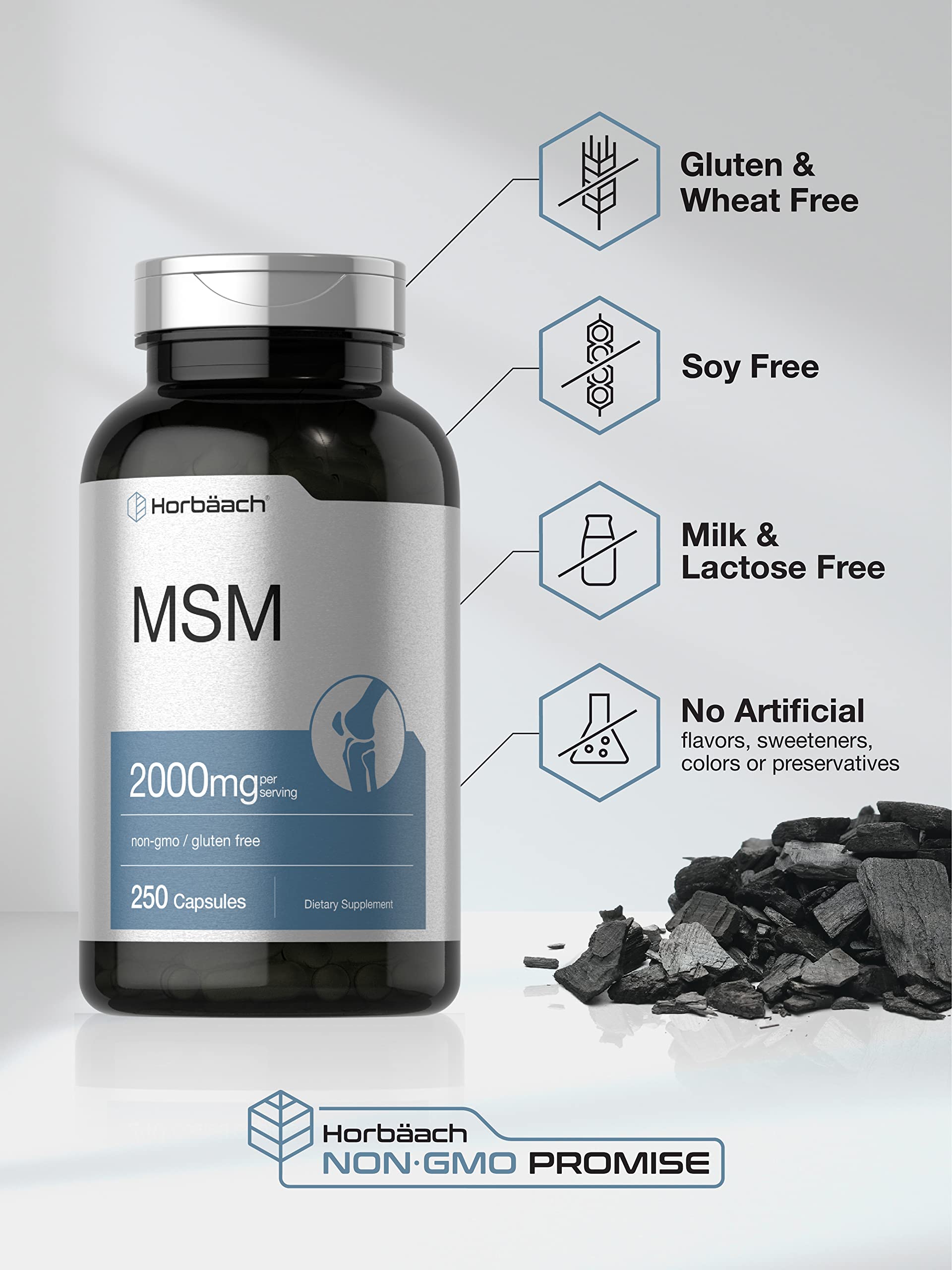 Horbäach MSM Supplement Capsules | 2000mg | 250 Count | Non-GMO and Gluten Free Formula | Methylsulfonylmethane - Image 4