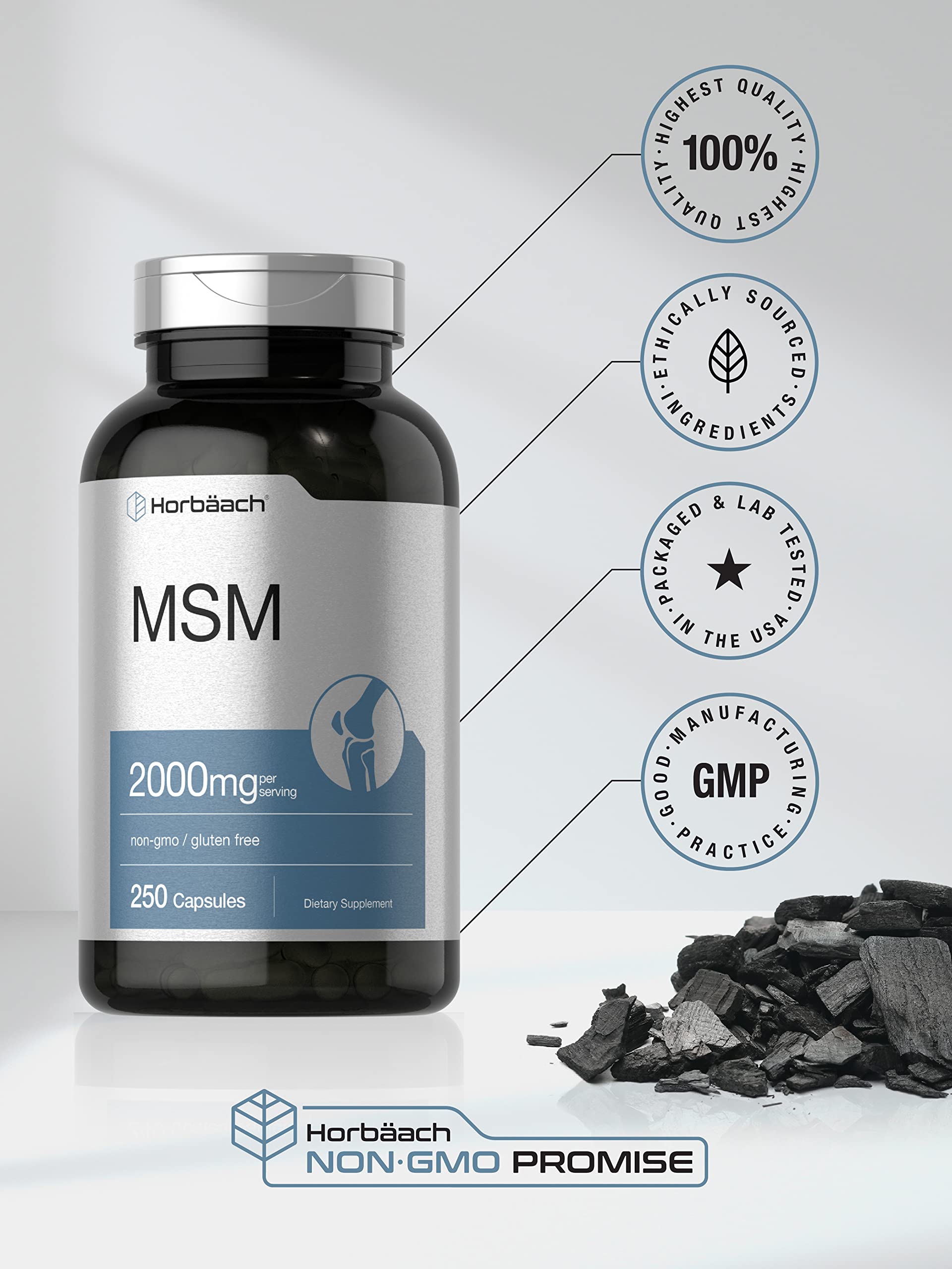 Horbäach MSM Supplement Capsules | 2000mg | 250 Count | Non-GMO and Gluten Free Formula | Methylsulfonylmethane - Image 5