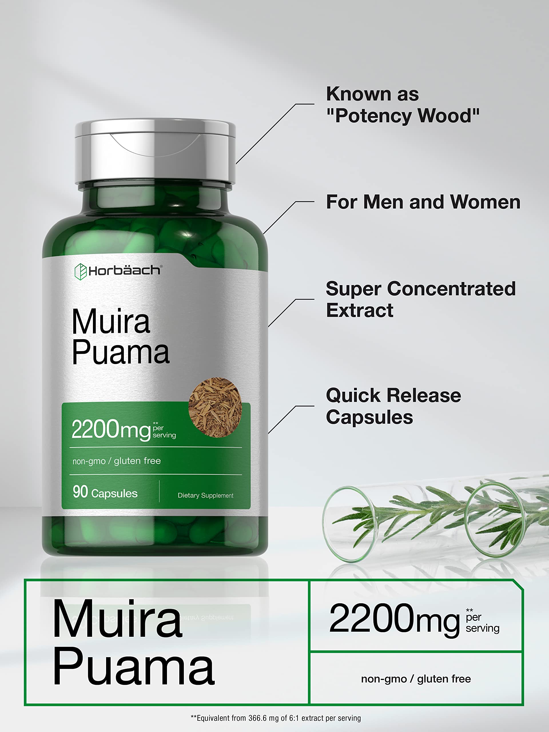 Horbäach Muira Puama Root Extract | 90 Capsules | Non GMO, Gluten Free Supplement - Image 3
