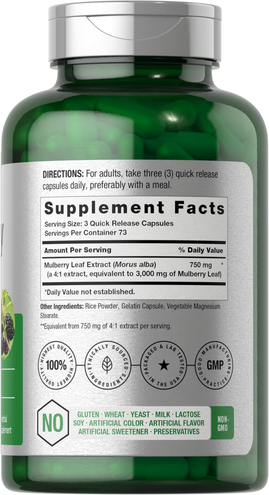 Horbäach Mulberry Leaf Extract Capsules | 220 Count | Non-GMO, Gluten Free Herbal Supplement - Image 2