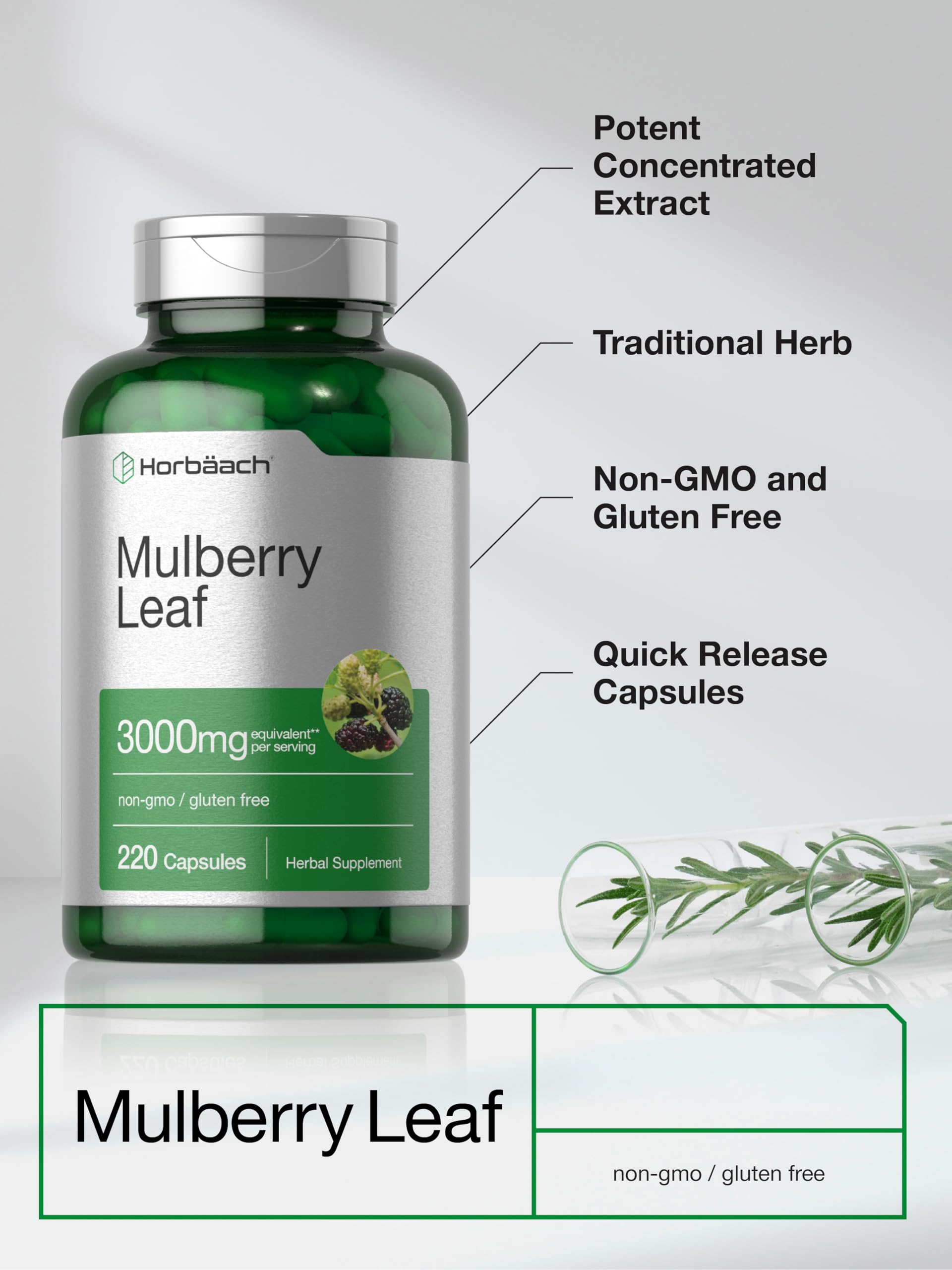 Horbäach Mulberry Leaf Extract Capsules | 220 Count | Non-GMO, Gluten Free Herbal Supplement - Image 4