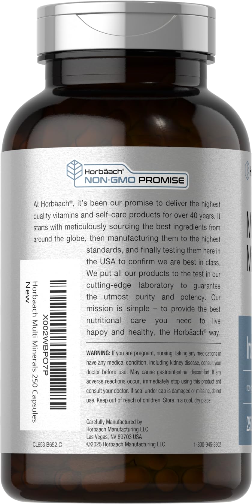 Horbäach Multi Minerals Supplement | 250 Capsules | Iron Free | Daily Mineral Complex for Men and Women | Non-GMO & Gluten Free - Image 3