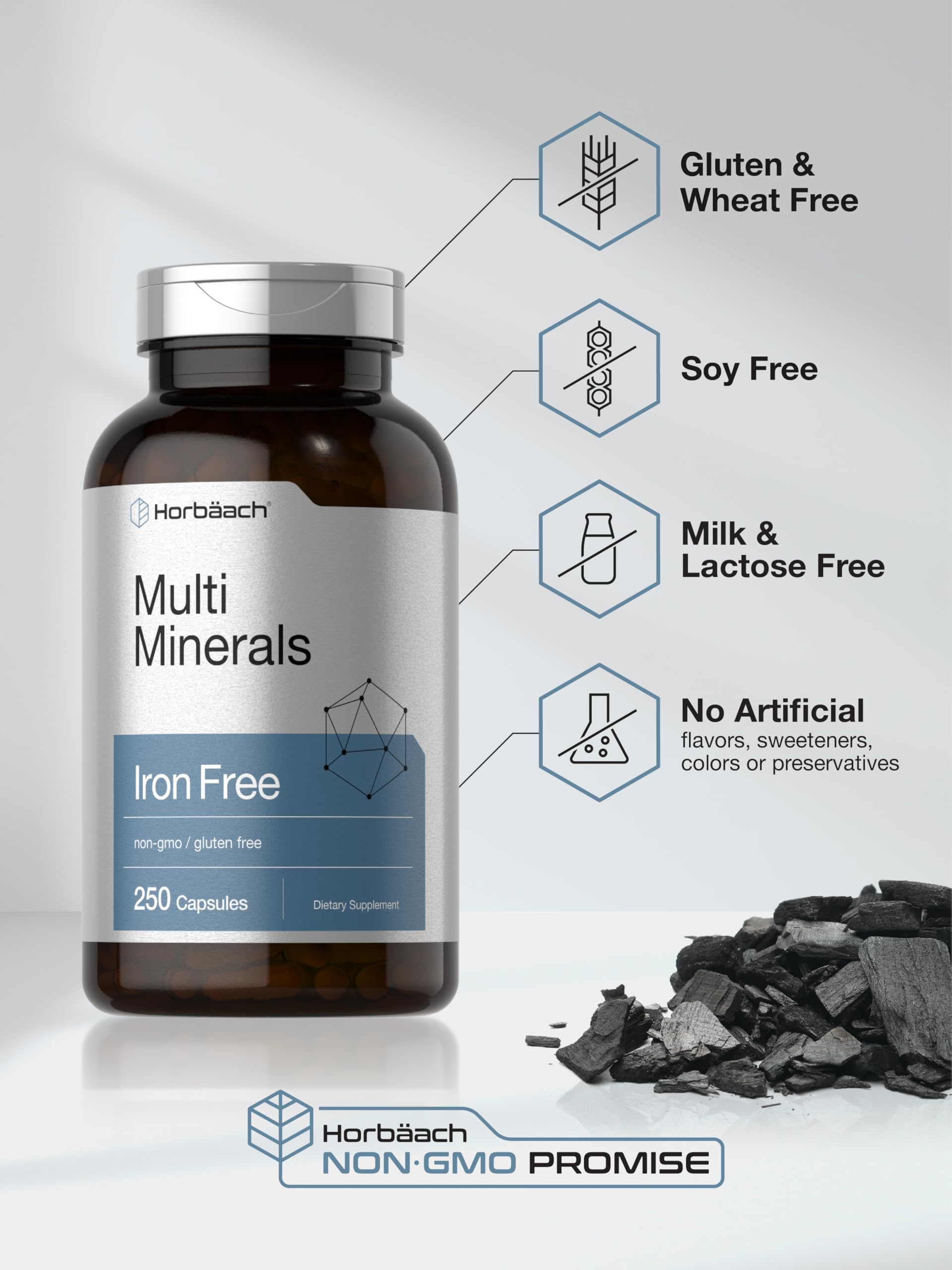 Horbäach Multi Minerals Supplement | 250 Capsules | Iron Free | Daily Mineral Complex for Men and Women | Non-GMO & Gluten Free - Image 5