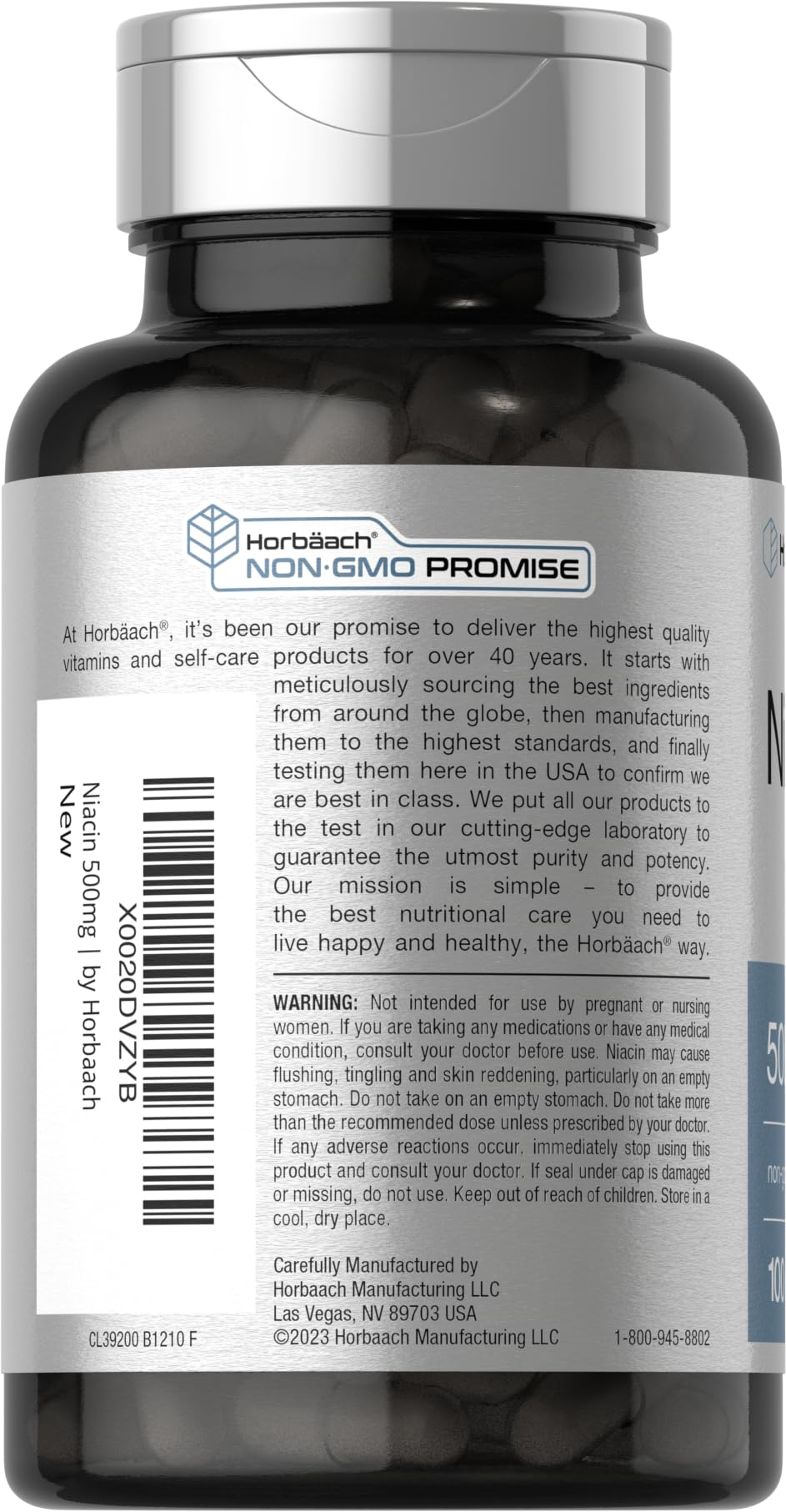 Horbäach Niacin | Vitamin B3 500mg | 100 Capsules | with Flushing | Non-GMO, and Gluten Free Supplement - Image 3