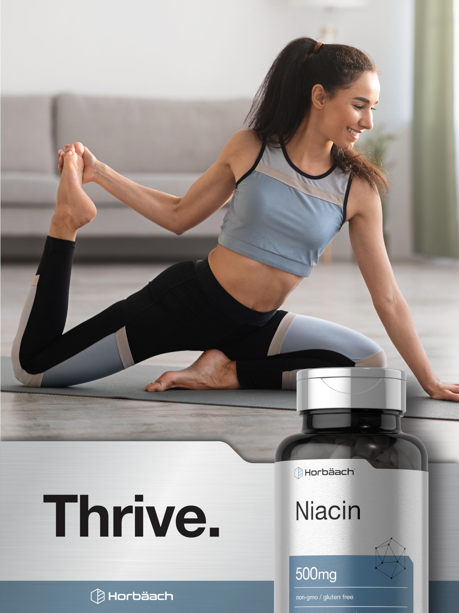 Horbäach Niacin | Vitamin B3 500mg | 100 Capsules | with Flushing | Non-GMO, and Gluten Free Supplement - Image 7