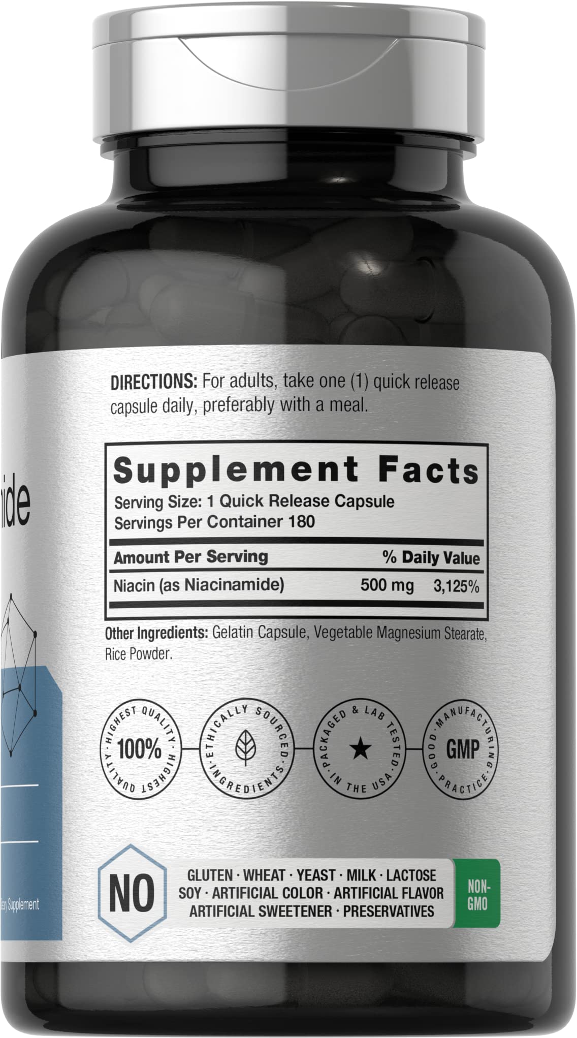 Horbäach Nicotinamide 500mg | 180 Capsules | Flush Free Dietary Supplement | Non-GMO and Gluten Free Vitamin - Image 2