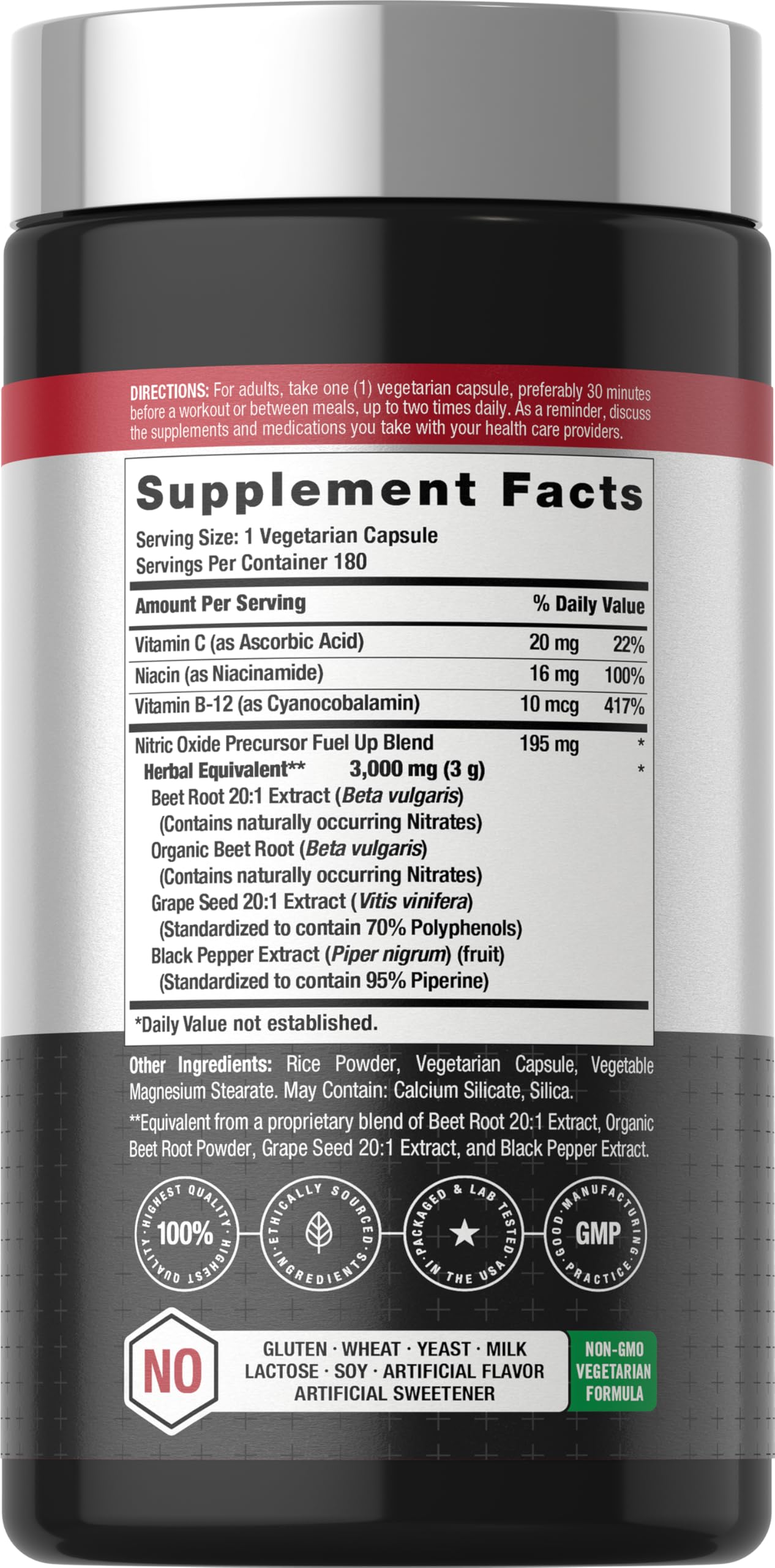 Horbäach Nitric Oxide Beet Root Capsules | 180 Count | with Nitrates and Precursor | for Men and Women | Vegetarian, Non-GMO, Gluten Free Supplement - Image 2