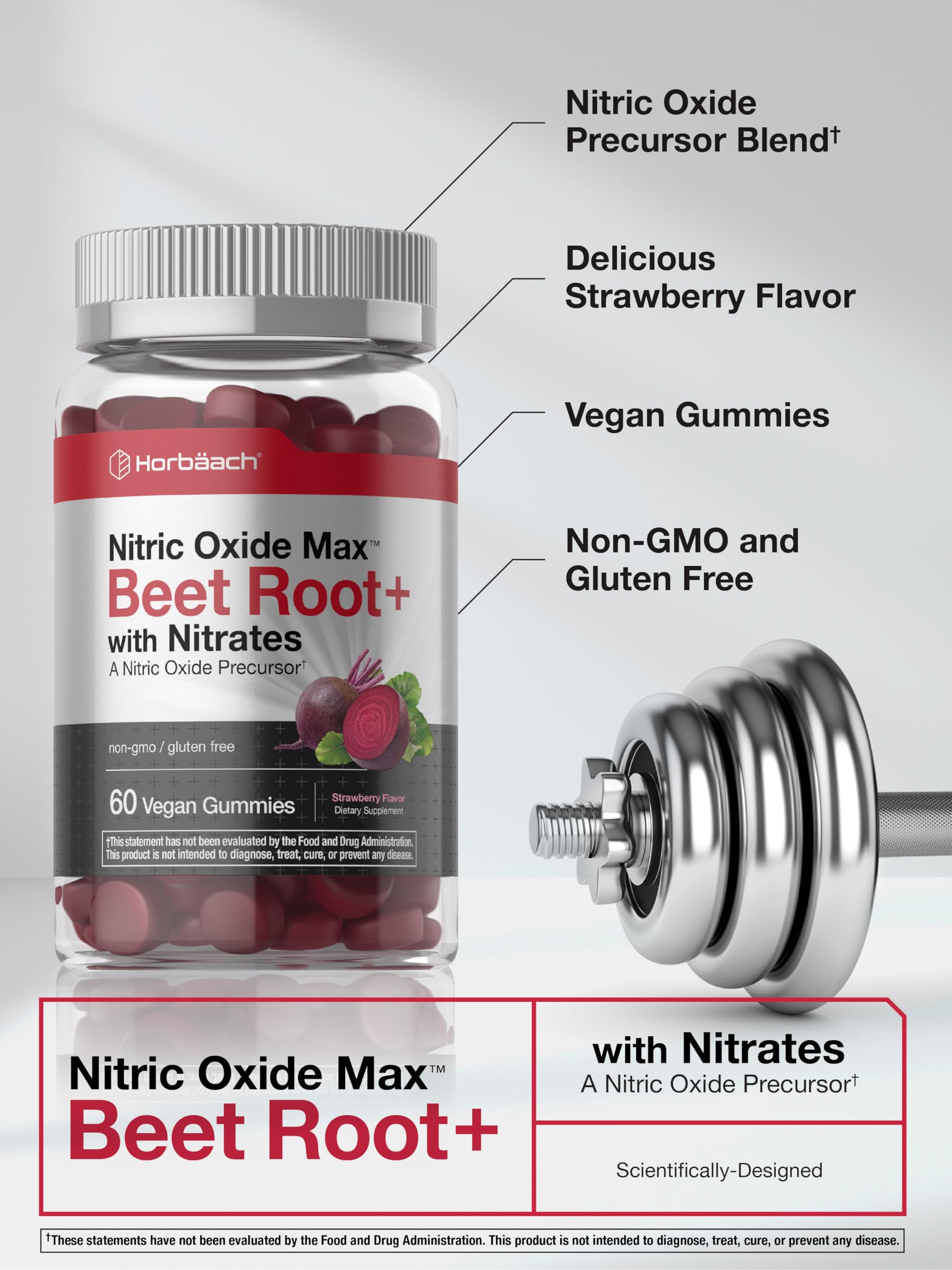 Horbäach Nitric Oxide Beet Root Gummies | 60 Chews| with Nitrates, Vitamin C & Black Pepper | for Men & Women | Strawberry Flavor | Vegan, Non-GMO, Gluten Free Supplement - Image 4