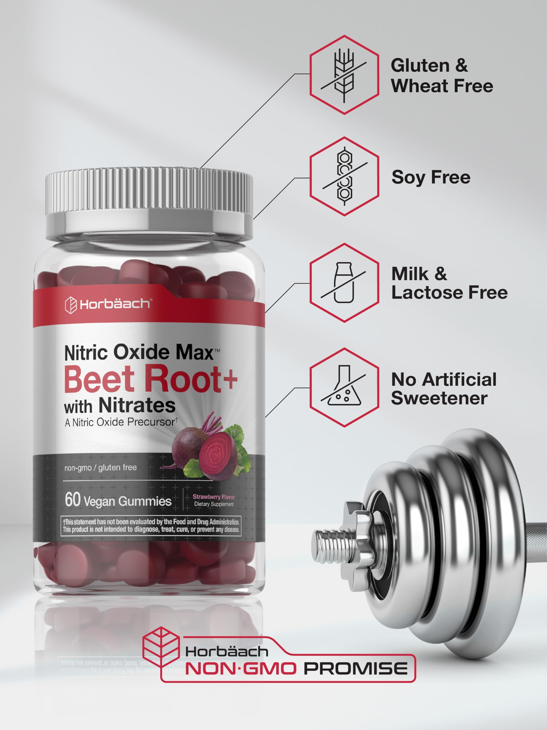 Horbäach Nitric Oxide Beet Root Gummies | 60 Chews| with Nitrates, Vitamin C & Black Pepper | for Men & Women | Strawberry Flavor | Vegan, Non-GMO, Gluten Free Supplement - Image 5