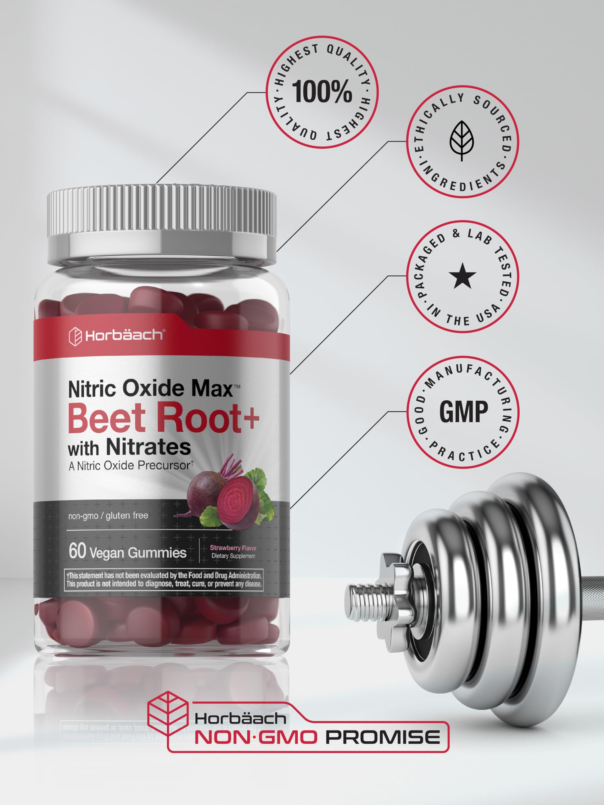 Horbäach Nitric Oxide Beet Root Gummies | 60 Chews| with Nitrates, Vitamin C & Black Pepper | for Men & Women | Strawberry Flavor | Vegan, Non-GMO, Gluten Free Supplement - Image 6