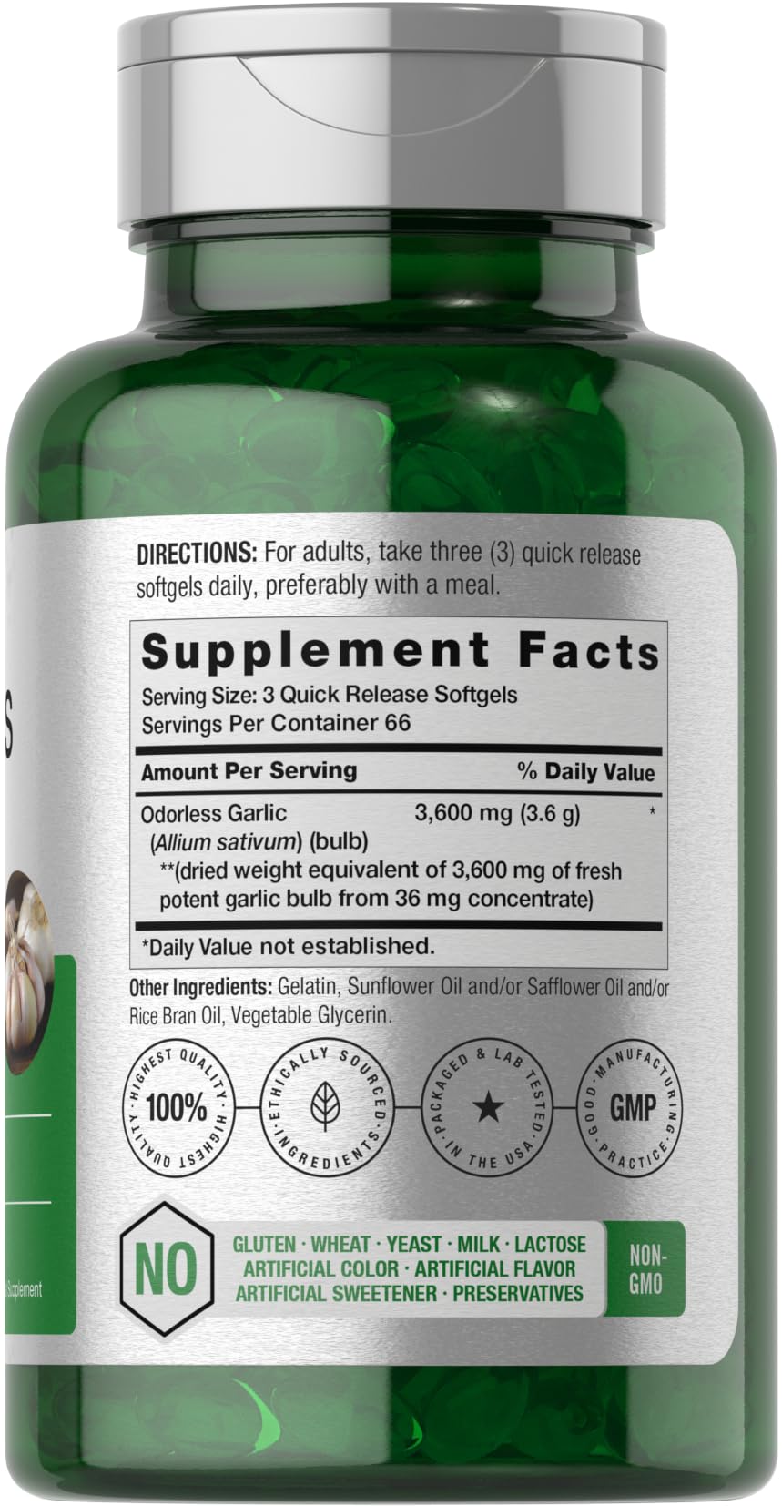 Horbäach Odorless Garlic Softgel Supplement | 200 Count | Ultra Potent Concentrated Herbal Extract | Non-GMO & Gluten Free - Image 2