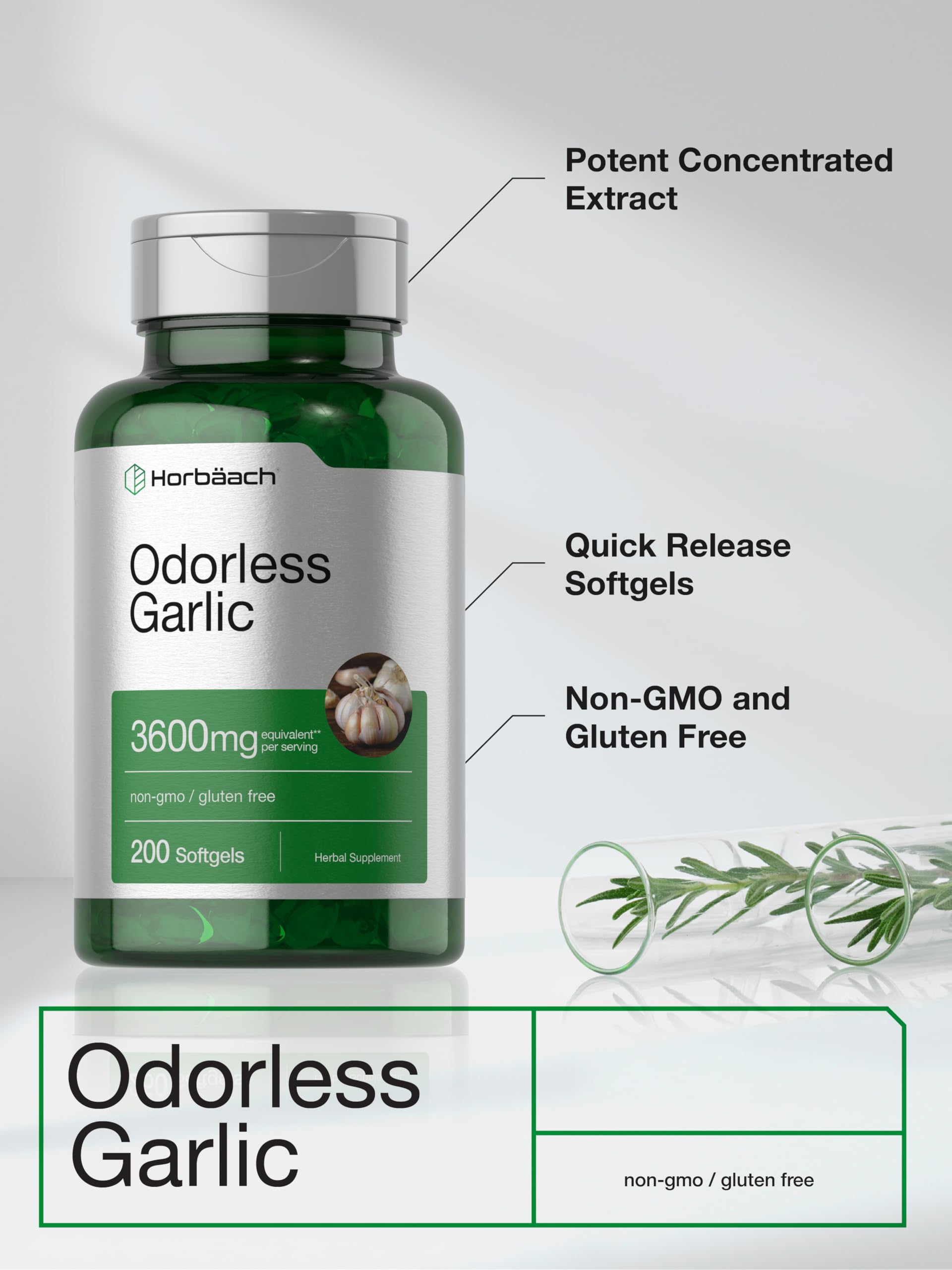 Horbäach Odorless Garlic Softgel Supplement | 200 Count | Ultra Potent Concentrated Herbal Extract | Non-GMO & Gluten Free - Image 4