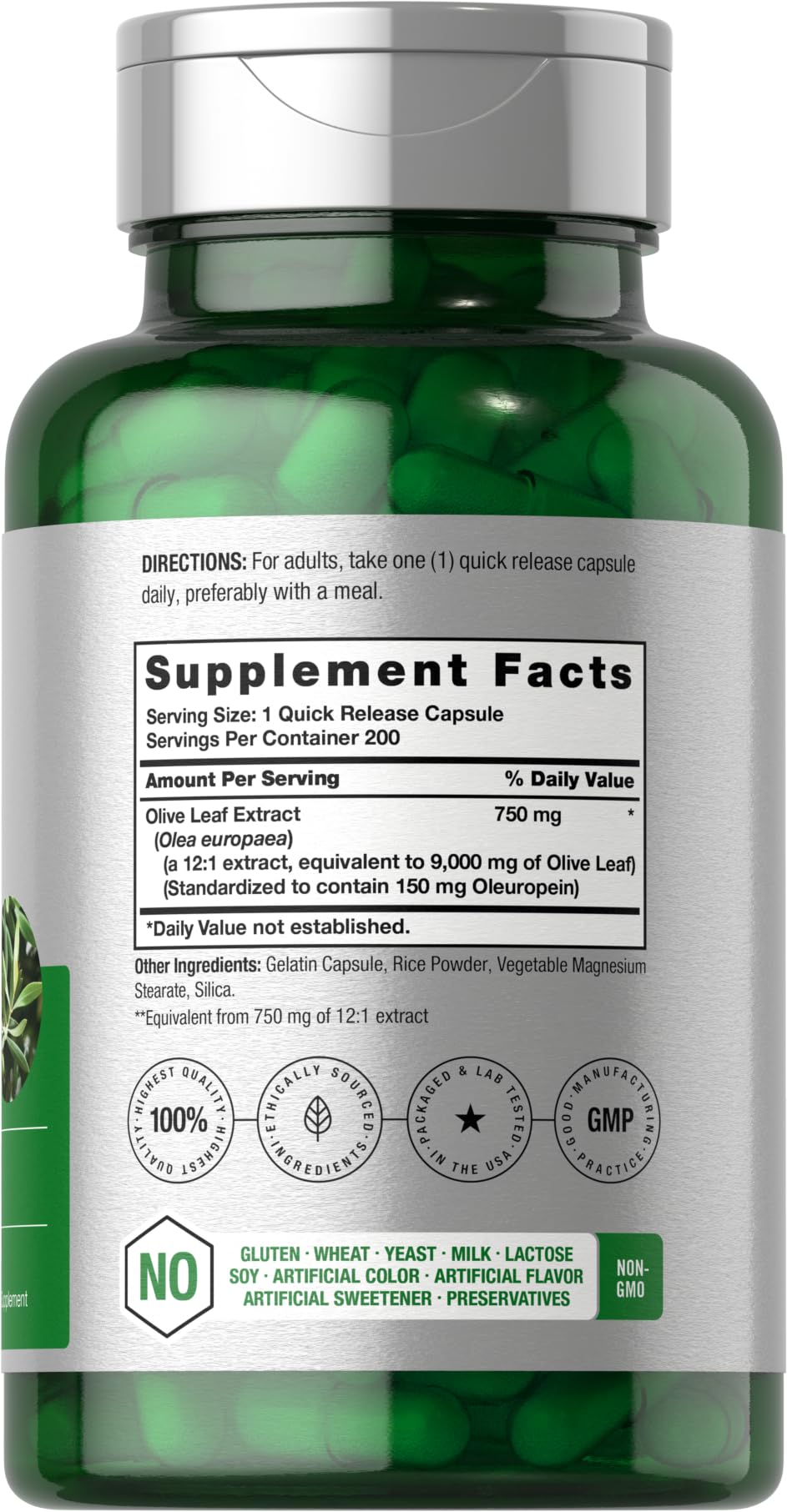Horbäach Olive Leaf Extract Capsules | 200 Count | Super Strength Supplement | Non-GMO, Gluten Free - Image 2