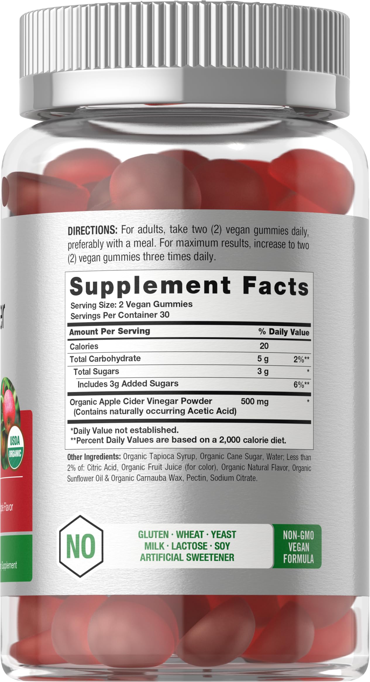 Horbäach Organic Apple Cider Vinegar Gummies | 60 Gummies | Vegan, Non-GMO & Gluten-Free Supplement | USDA Organic ACV | Apple Flavor - Image 2