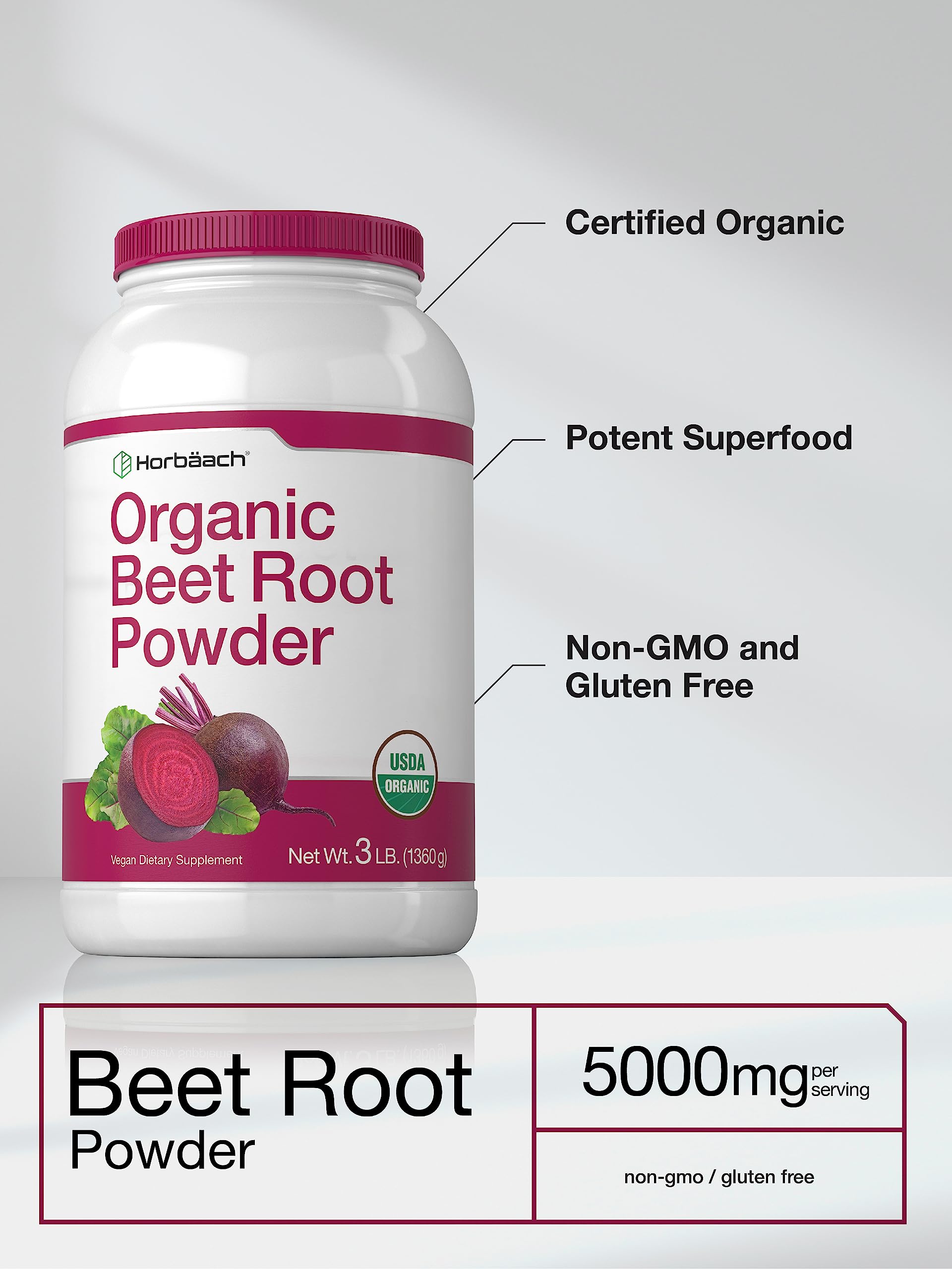Horbäach Organic Beet Root Powder | 3lb Bulk Supplement | Raw Superfood | Vegan, Non-GMO, and Gluten Free Formula - Image 3