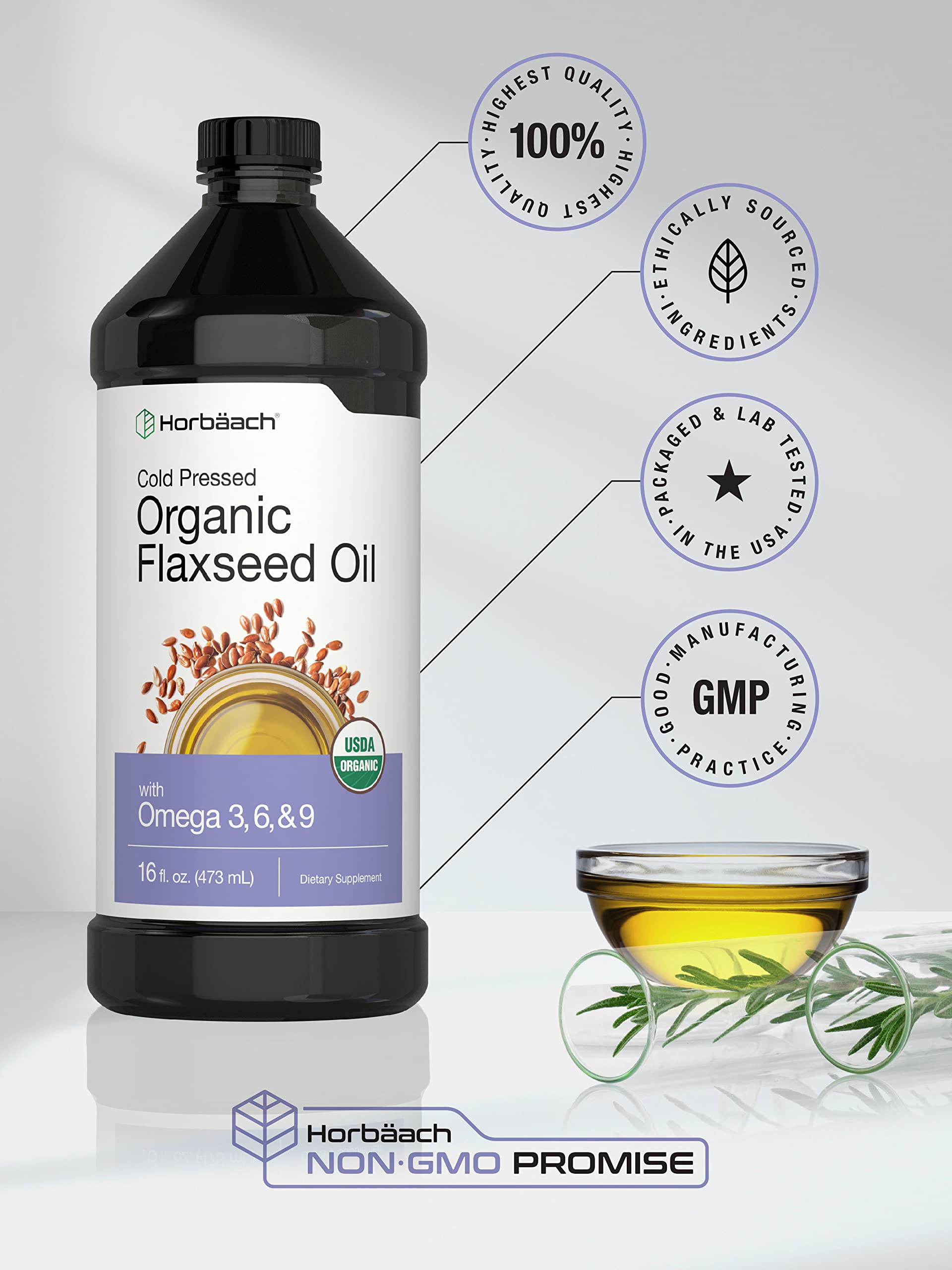 Horbäach Organic Flaxseed Oil | 3 Pack | 16 fl oz Each | Cold Pressed | with Omega 3, 6, 9 | Vegetarian, Non-GMO, Gluten Free Liquid - Image 5
