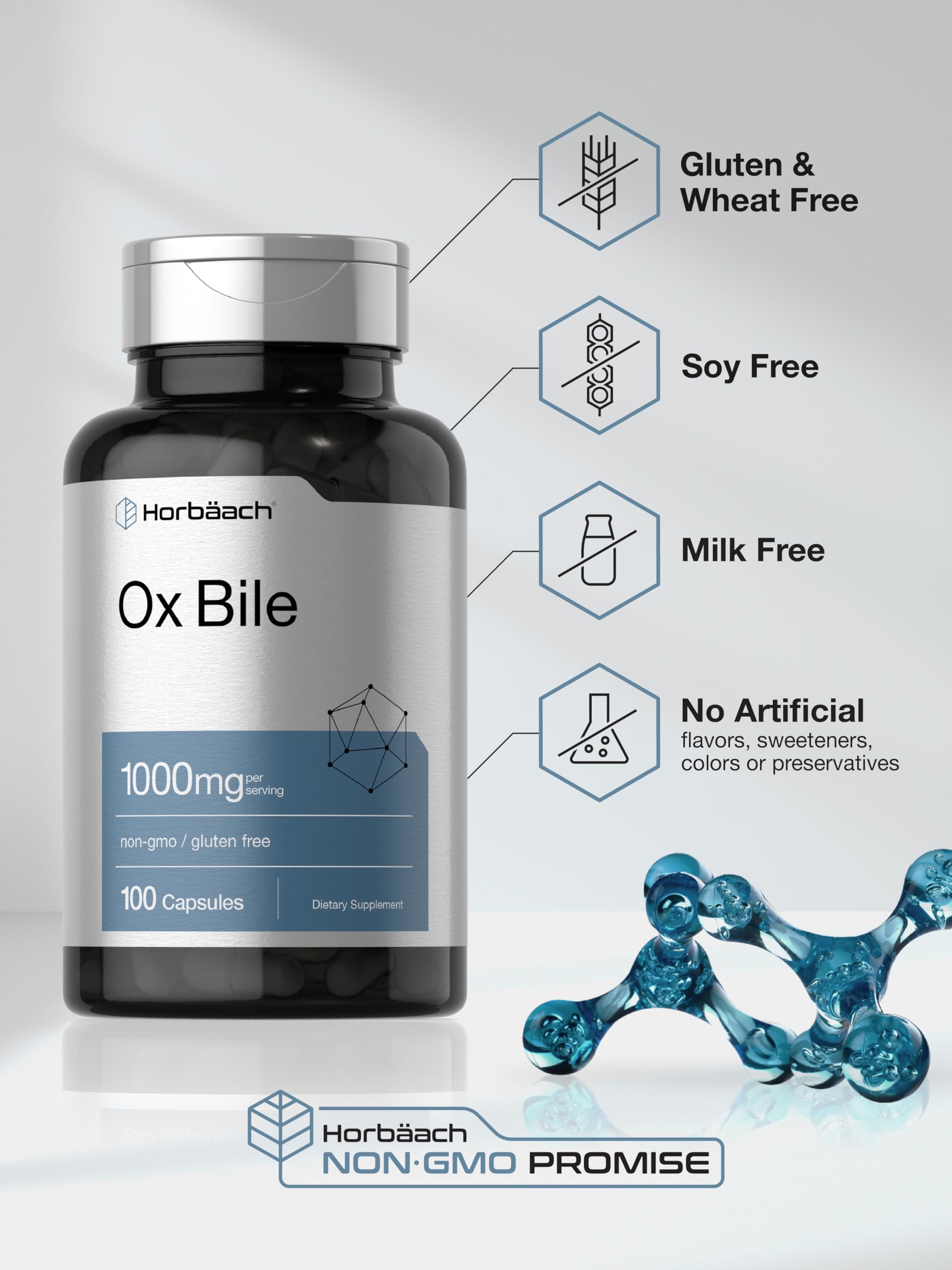 Horbäach Ox Bile Supplement | 1000mg | 100 Capsules | Digestive Enzymes Supplement | Non-GMO & Gluten Free - Image 5