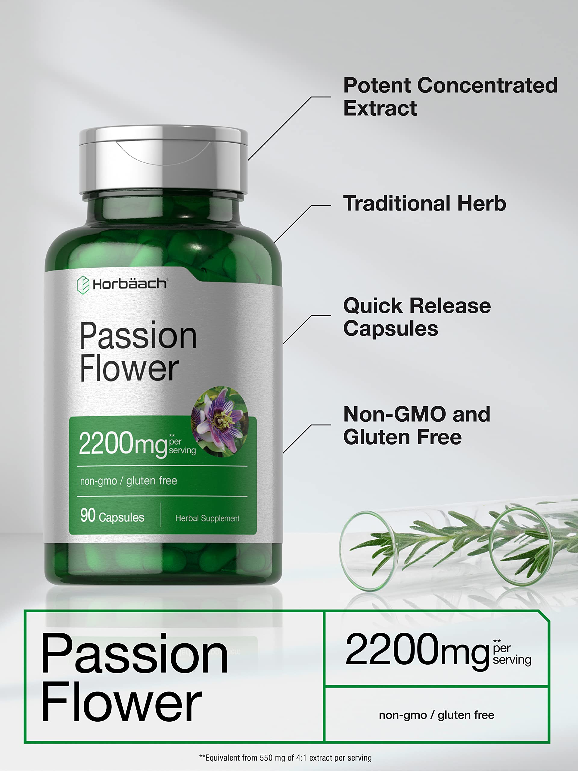 Horbäach Passion Flower Capsules | 90 Count | Non-GMO & Gluten Free Extract Supplement - Image 3