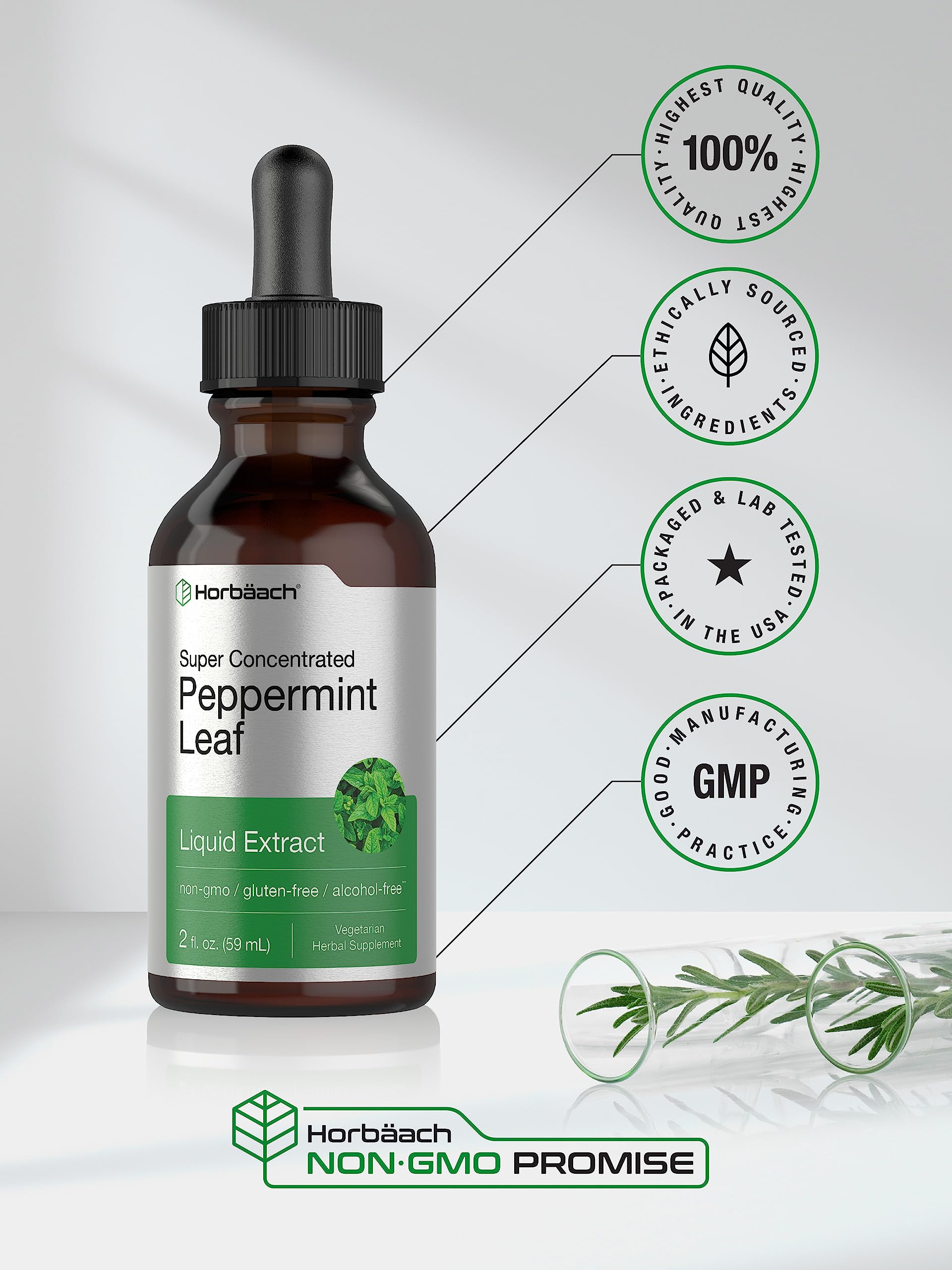 Horbäach Peppermint Leaf Extract Liquid | 2 Fl Oz | Alcohol Free Drops | Vegetarian | Non-GMO & Gluten Free Herbal Supplement - Image 5