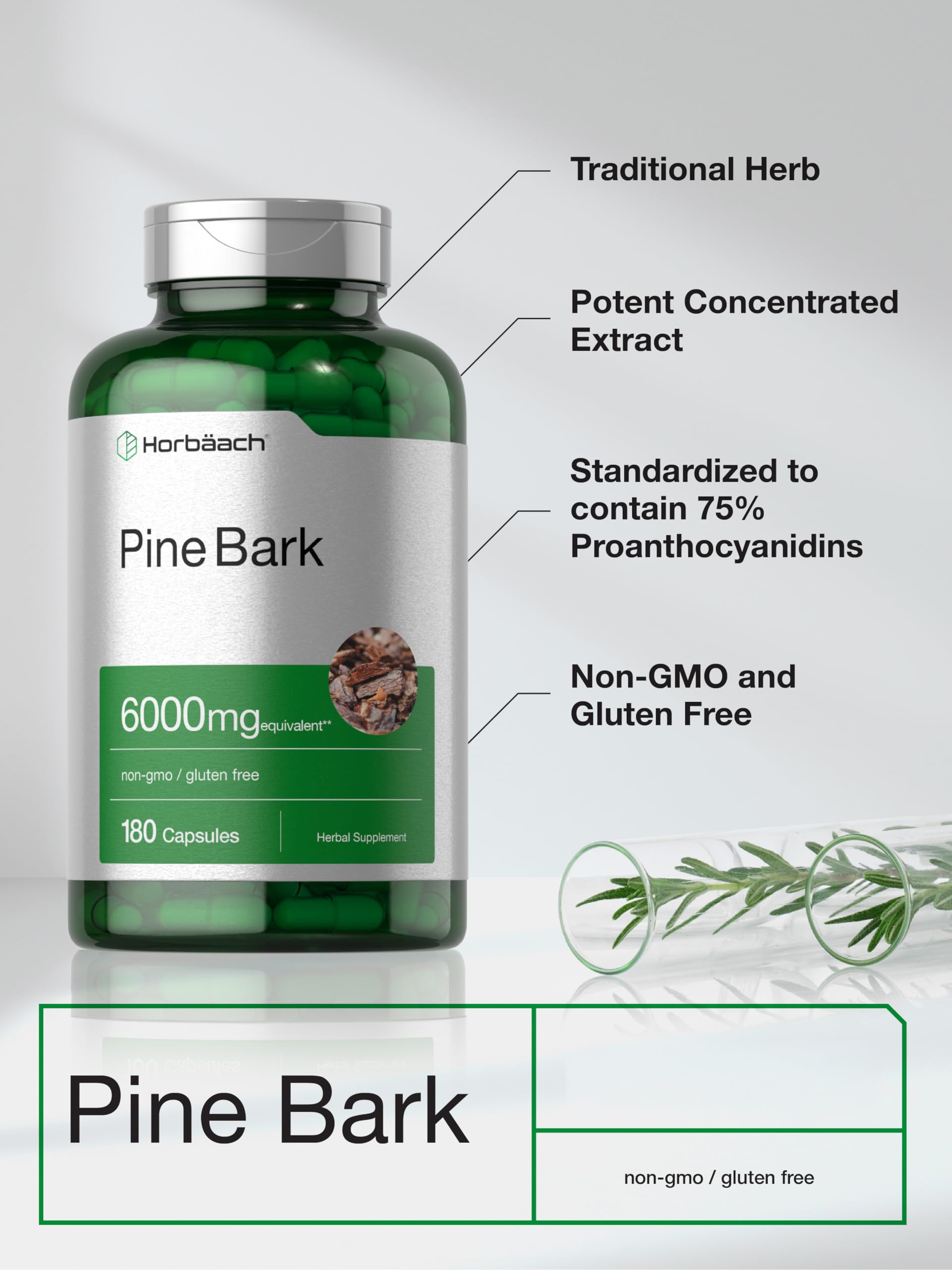 Horbäach Pine Bark Extract | 180 Capsules | Standardized to Contain 75% Proanthocyanidins | Non-GMO, Gluten Free Supplement | High Potency - Image 4