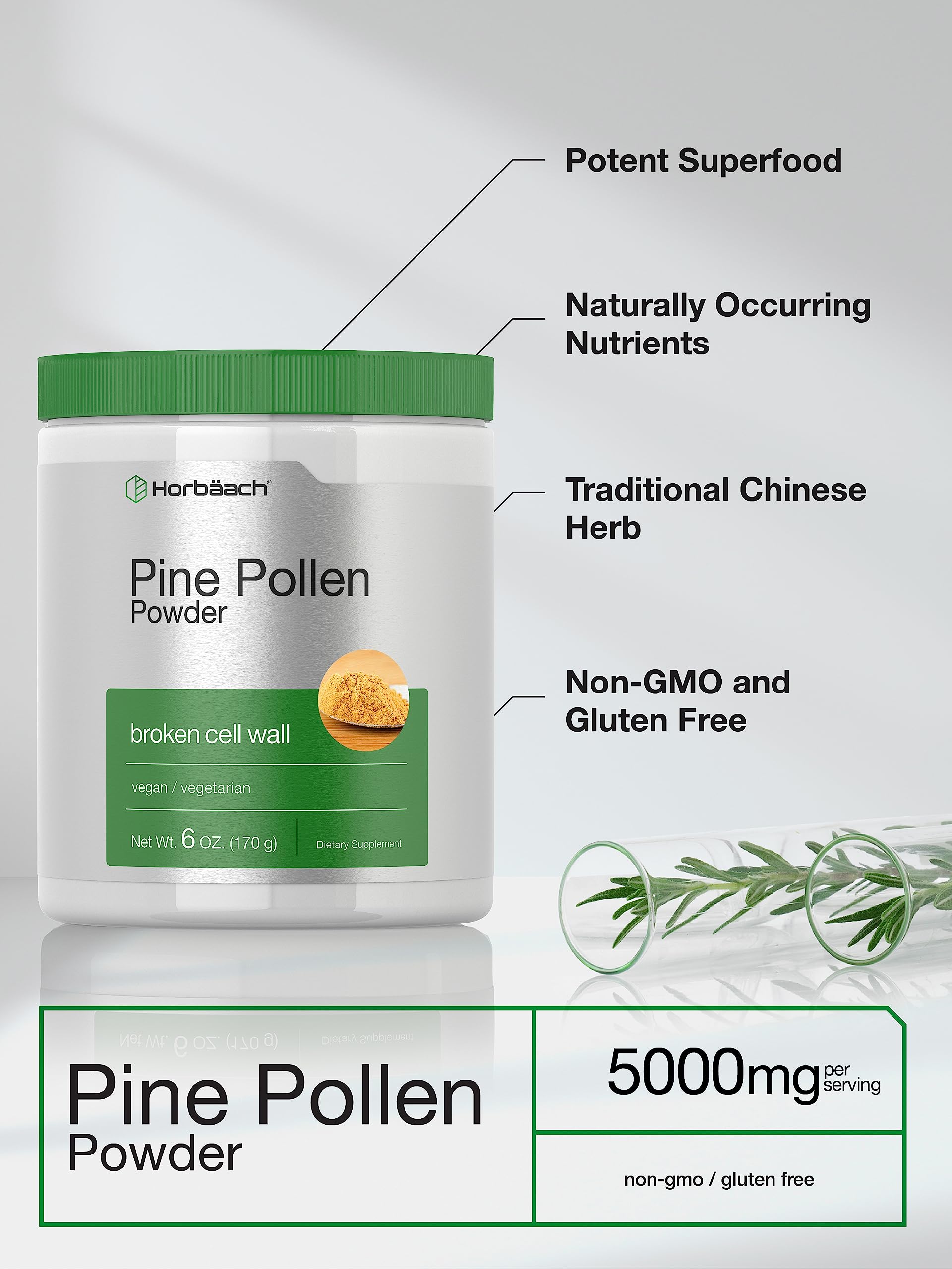 Horbäach Pine Pollen Powder 5000 mg | 6 oz | Cracked Cell Wall | Vegan, Non-GMO & Gluten Free - Image 3