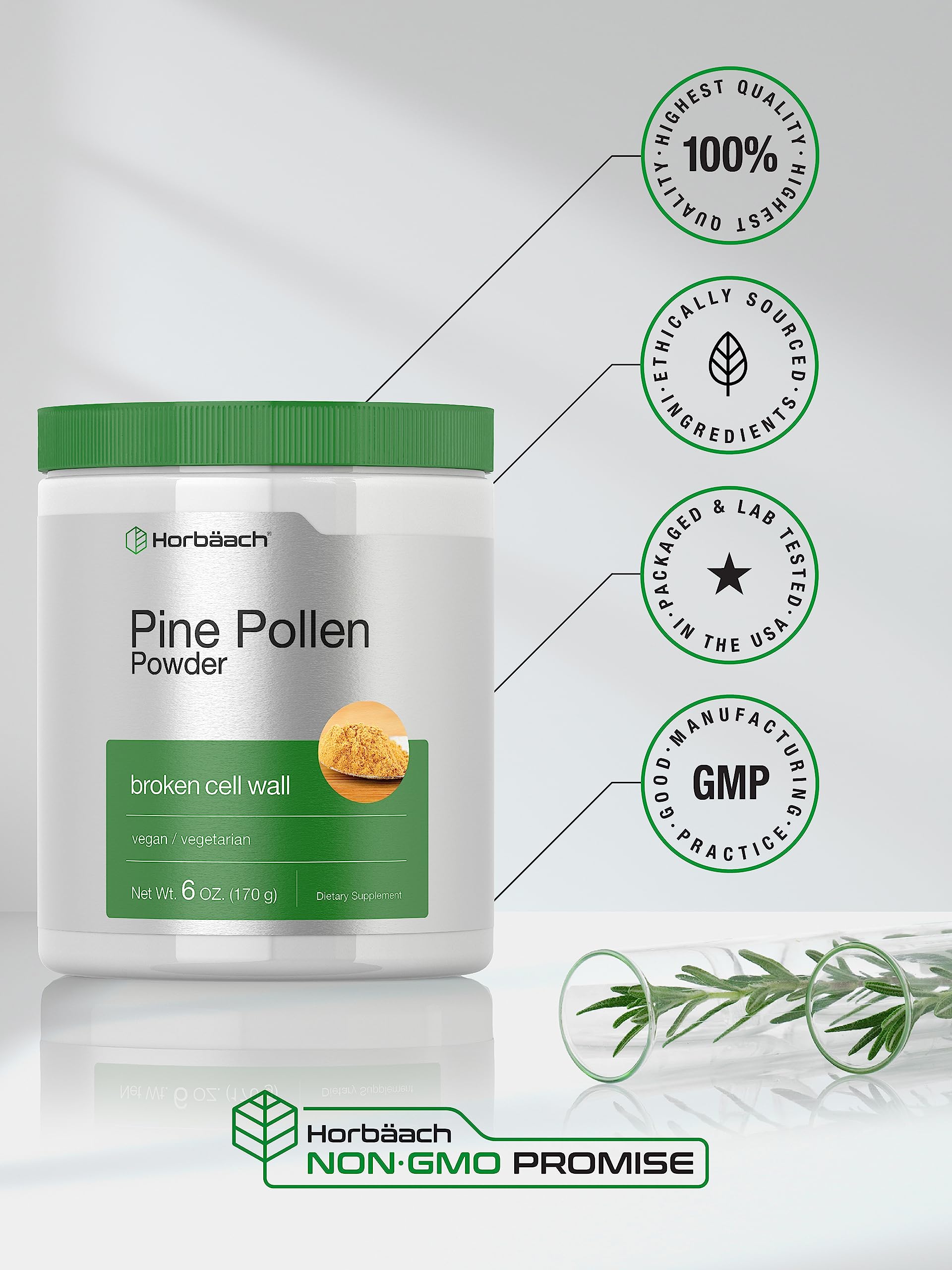 Horbäach Pine Pollen Powder 5000 mg | 6 oz | Cracked Cell Wall | Vegan, Non-GMO & Gluten Free - Image 5
