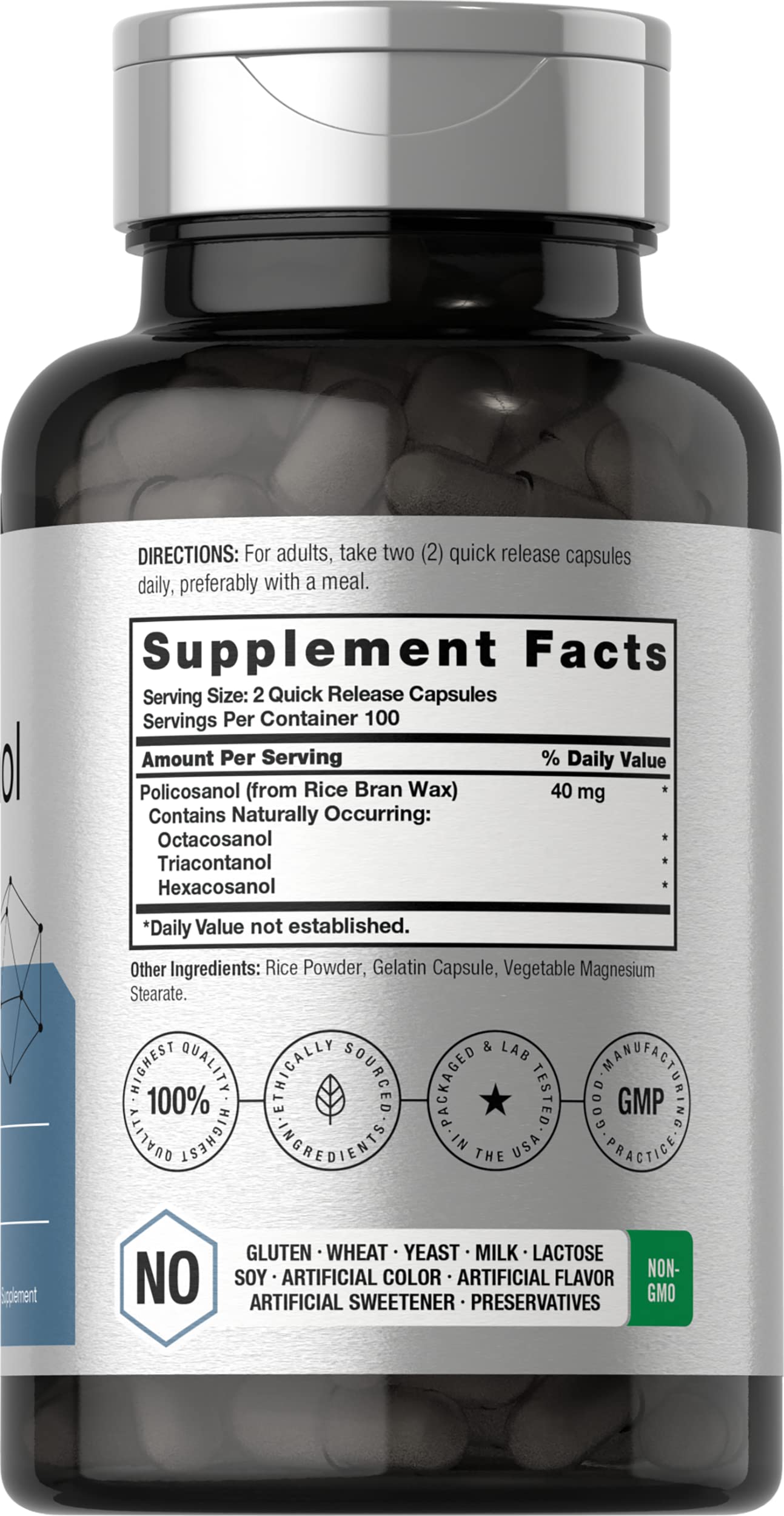 Horbäach Policosanol 40mg | 200 Capsules | Non-GMO and Gluten Free Supplement - Image 2