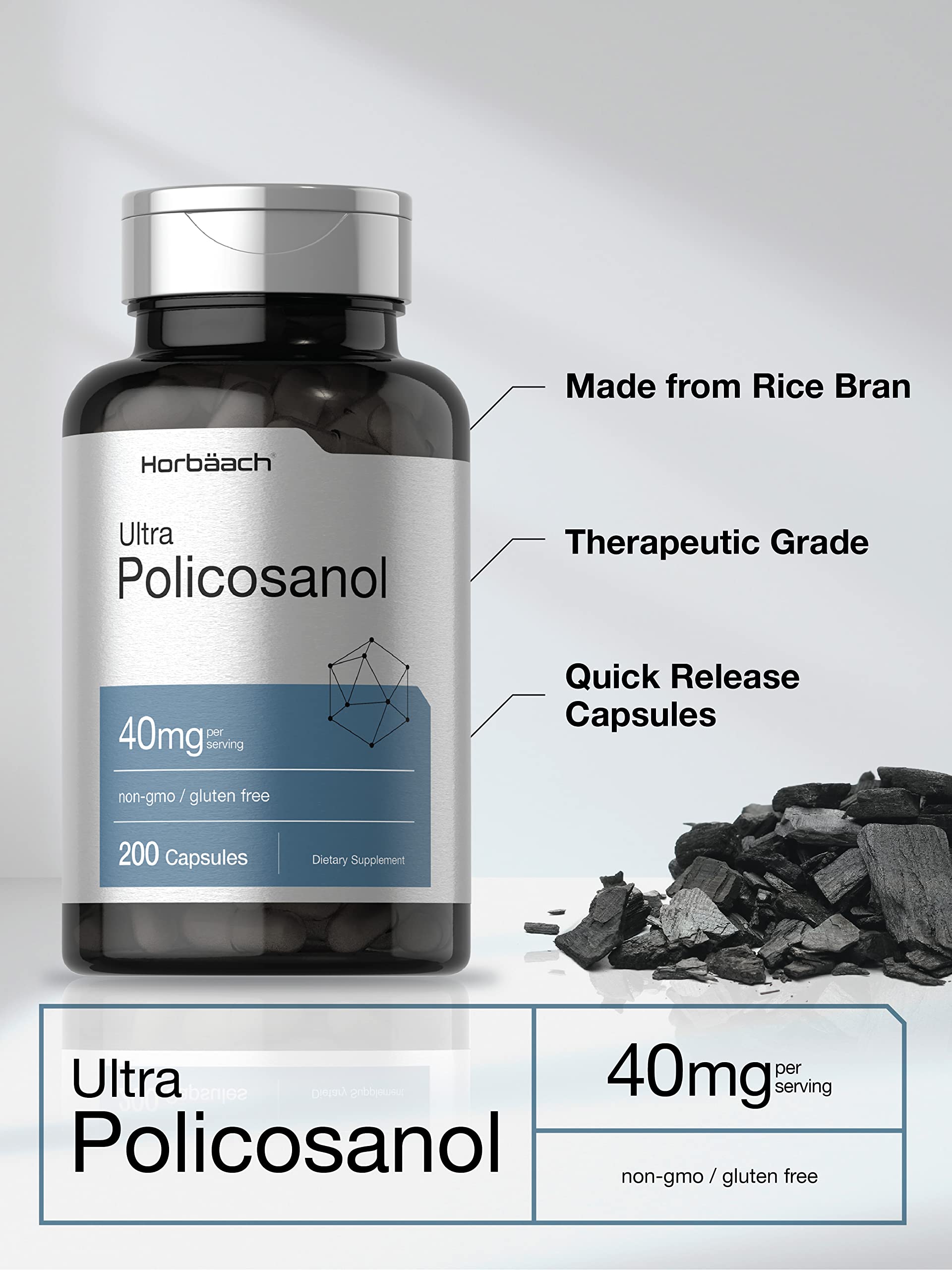 Horbäach Policosanol 40mg | 200 Capsules | Non-GMO and Gluten Free Supplement - Image 3