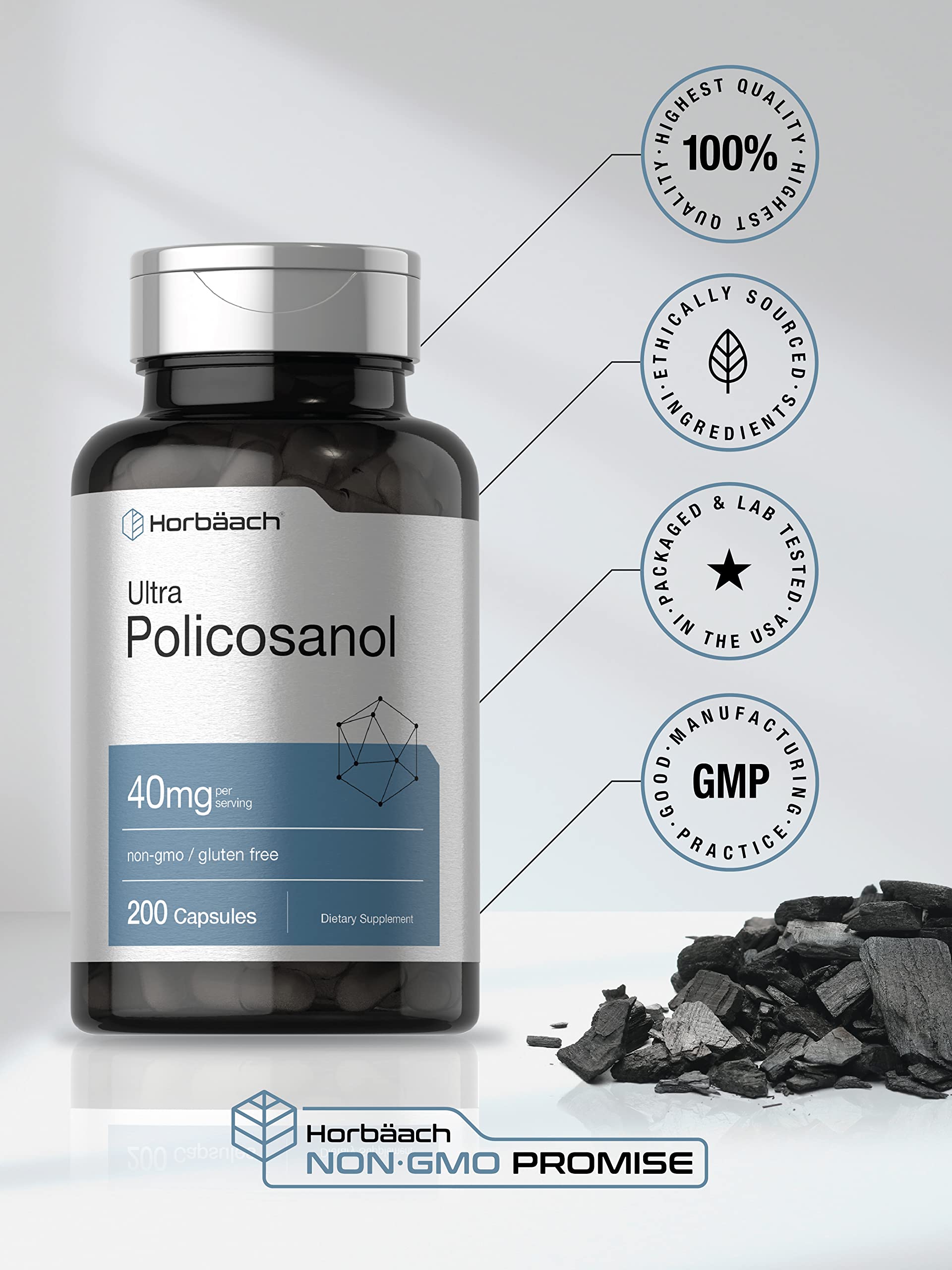 Horbäach Policosanol 40mg | 200 Capsules | Non-GMO and Gluten Free Supplement - Image 5