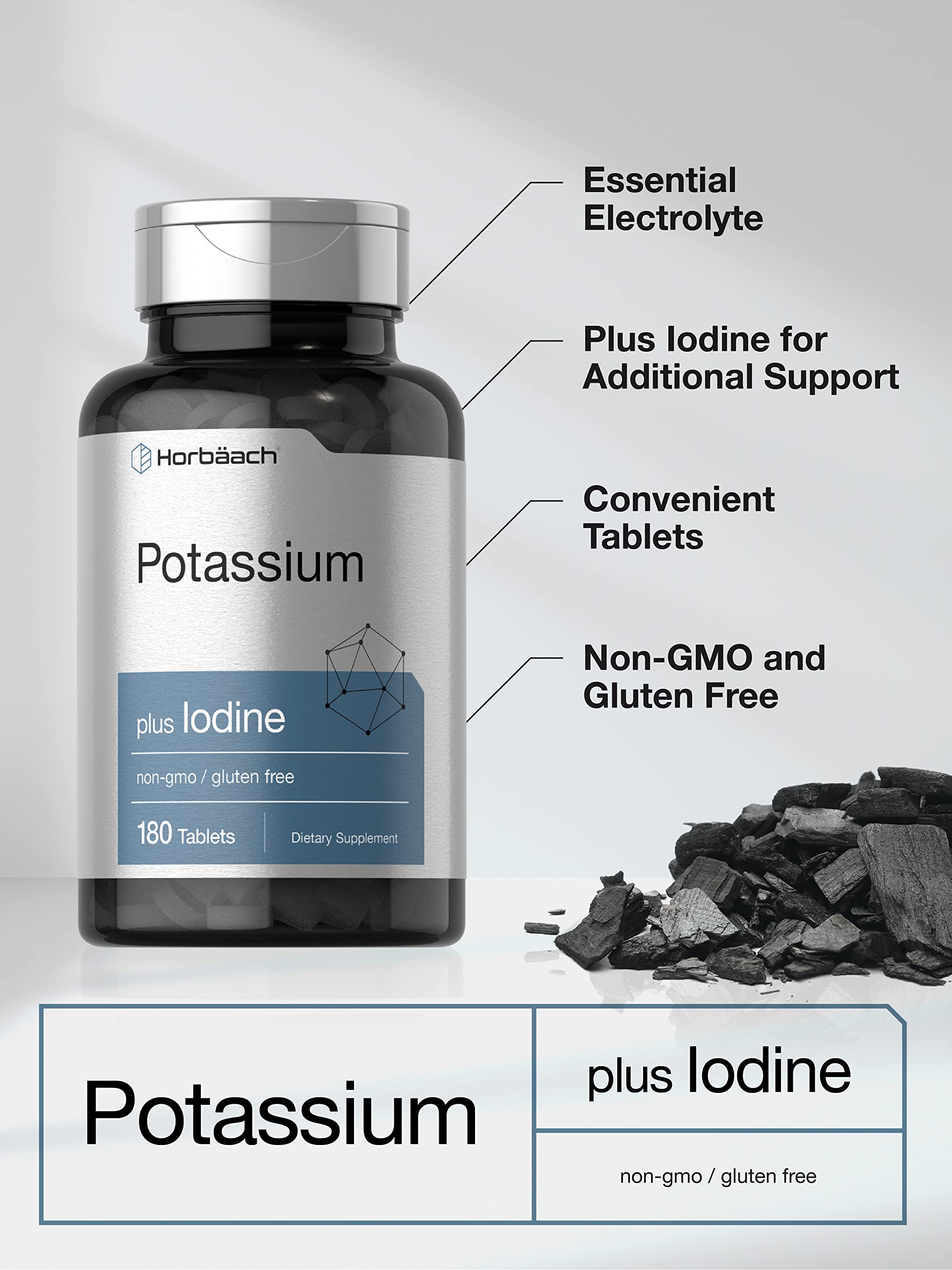 Horbäach Potassium Chloride Supplement | Plus Iodine | 180 Vegetarian Tablets | Non-GMO and Gluten Free - Image 3