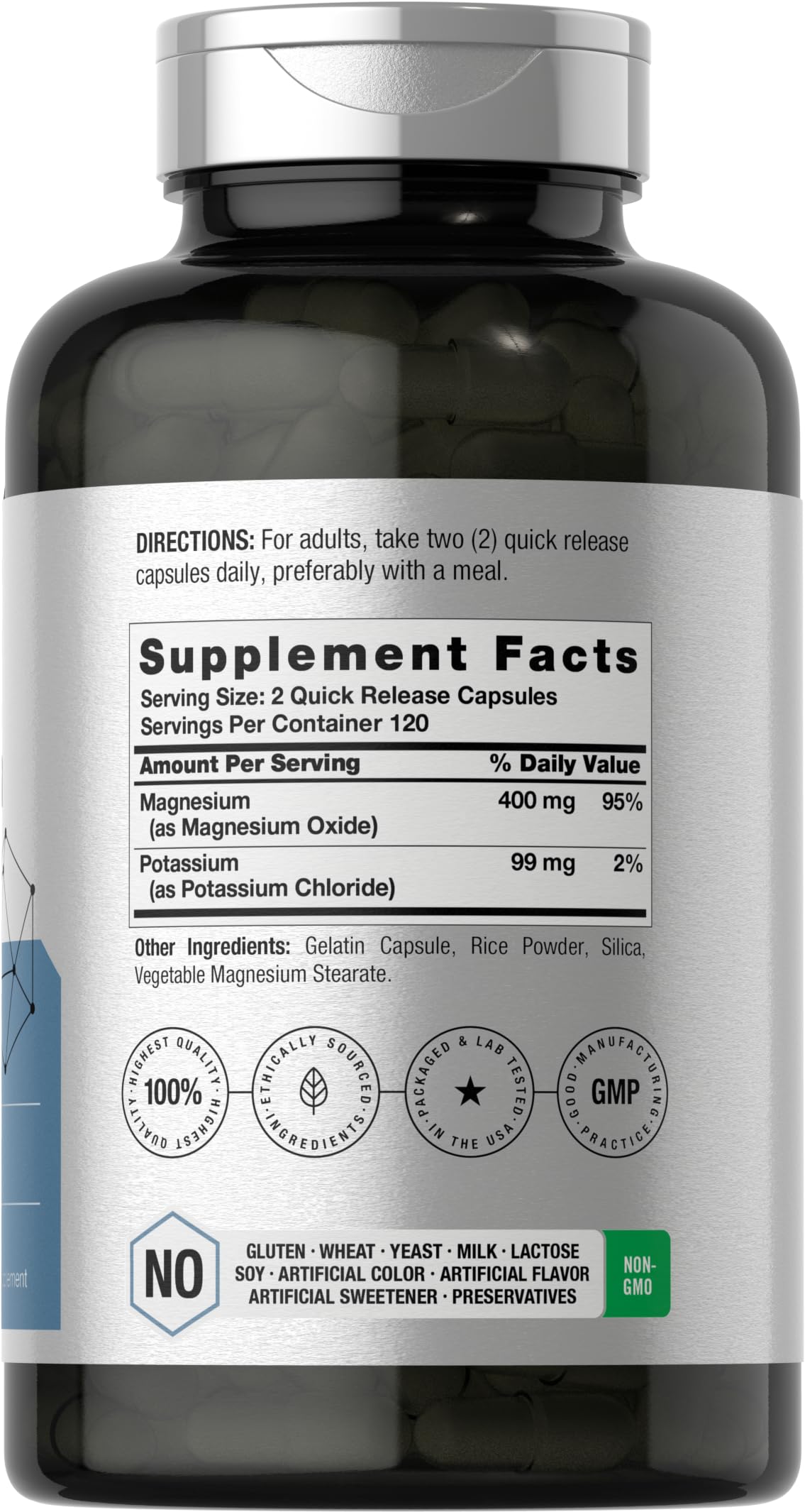 Horbäach Potassium Magnesium Supplement | 240 Capsules | Premium Quality | Non-GMO & Gluten Free - Image 2