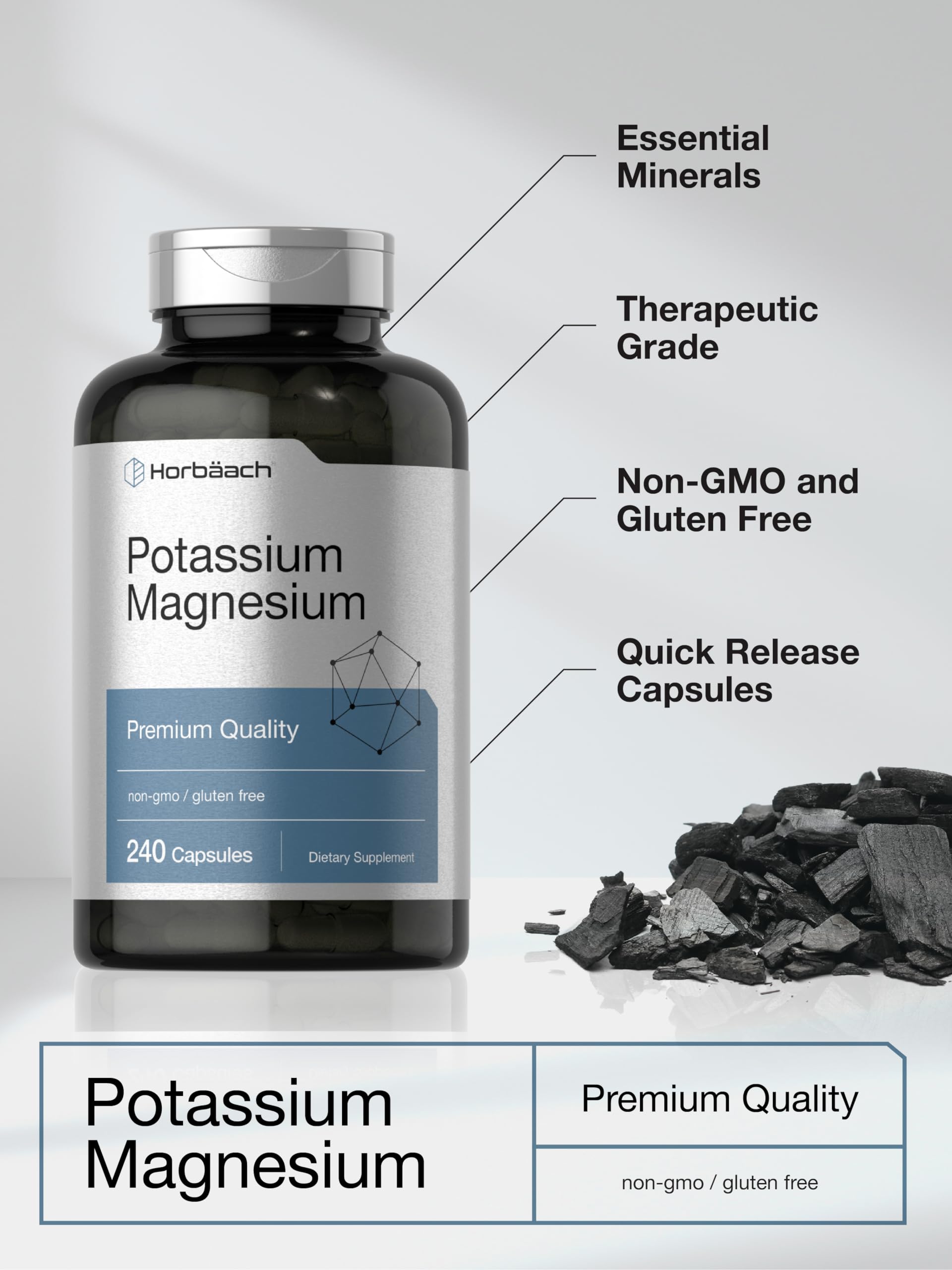 Horbäach Potassium Magnesium Supplement | 240 Capsules | Premium Quality | Non-GMO & Gluten Free - Image 4