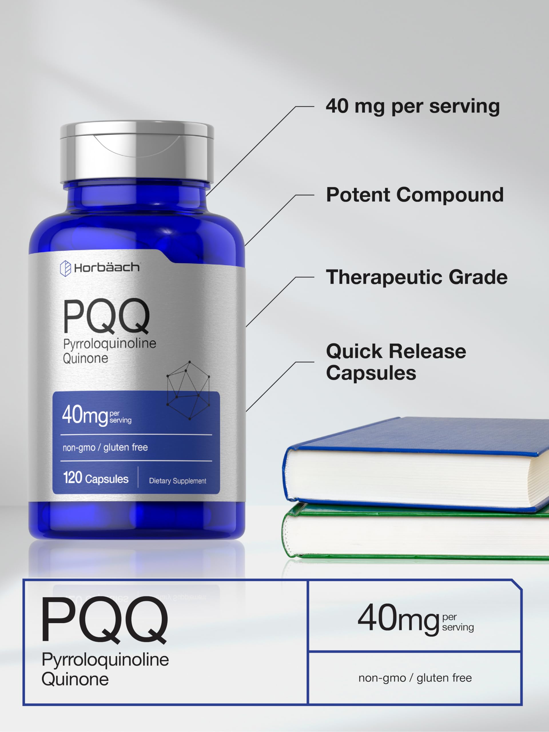 Horbäach PQQ Supplement 40 mg | 120 Capsules | Maximum Strength | Non-GMO and Gluten Free Supplement | Pyrroloquinoline Quinone Disodium Salt - Image 4