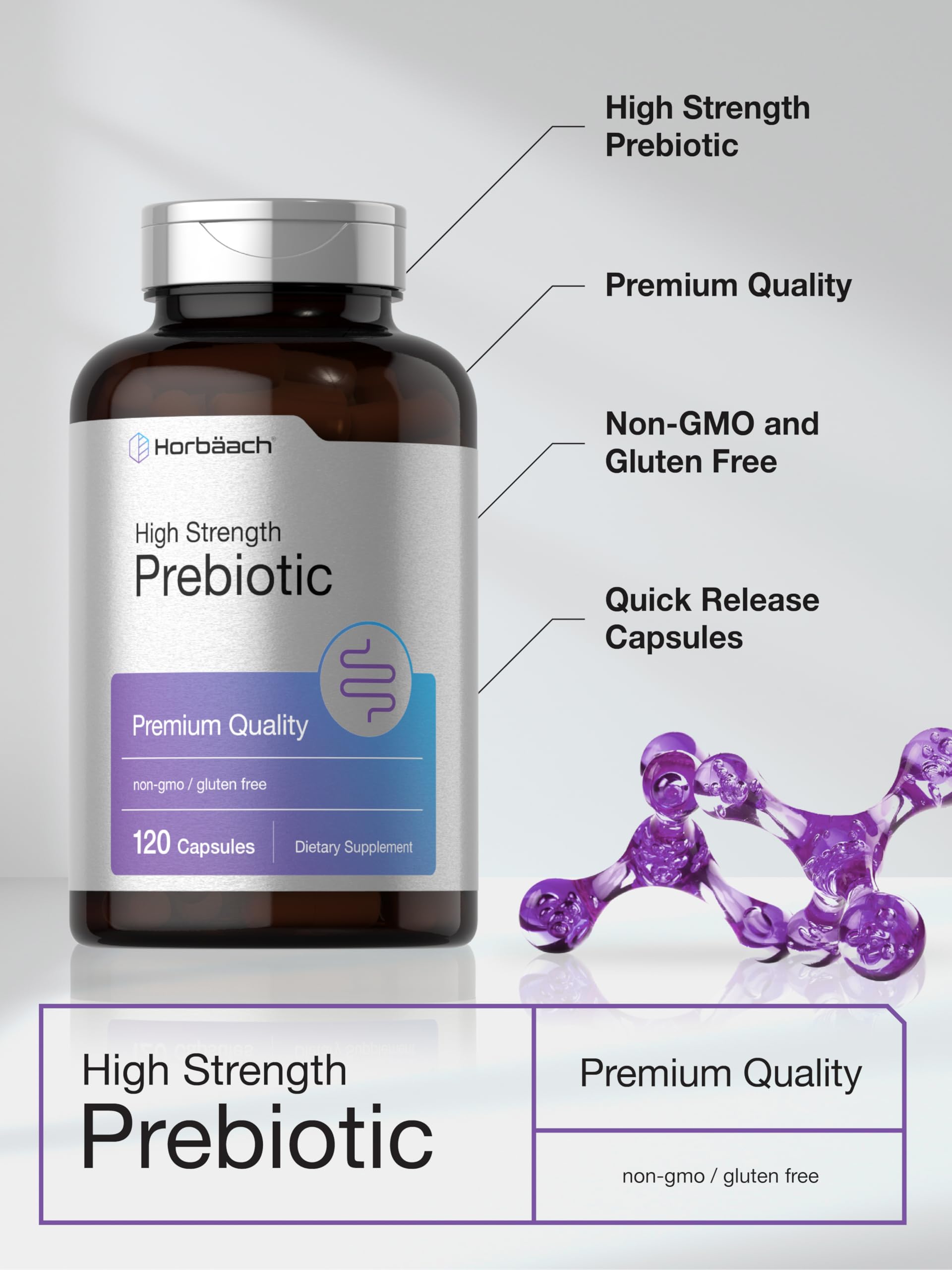 Horbäach Prebiotic for Men and Women | 120 Powder Pills | High Strength & Premium Quality Supplement | Non-GMO & Gluten Free Quick Release Capsules - Image 4