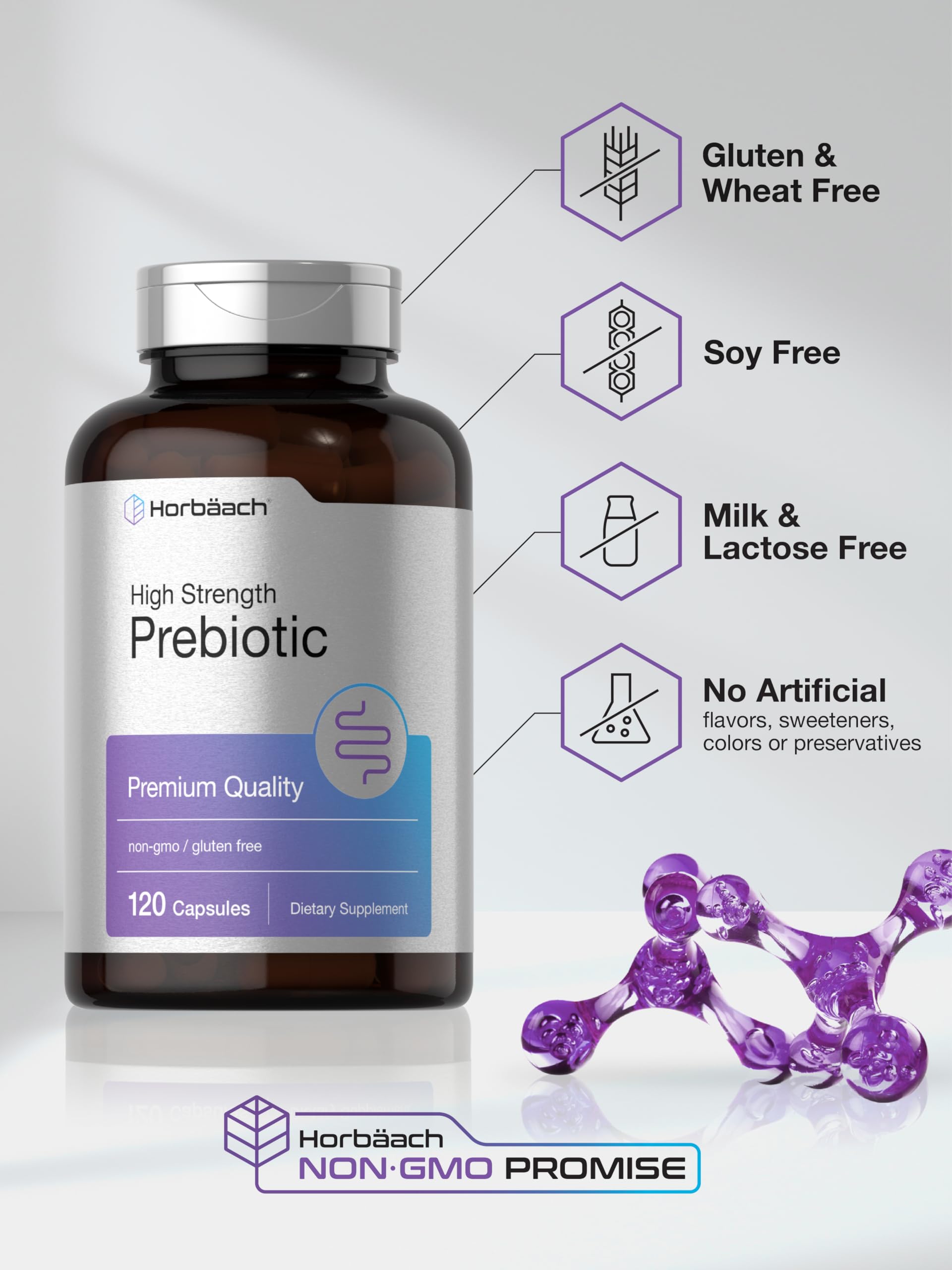 Horbäach Prebiotic for Men and Women | 120 Powder Pills | High Strength & Premium Quality Supplement | Non-GMO & Gluten Free Quick Release Capsules - Image 5