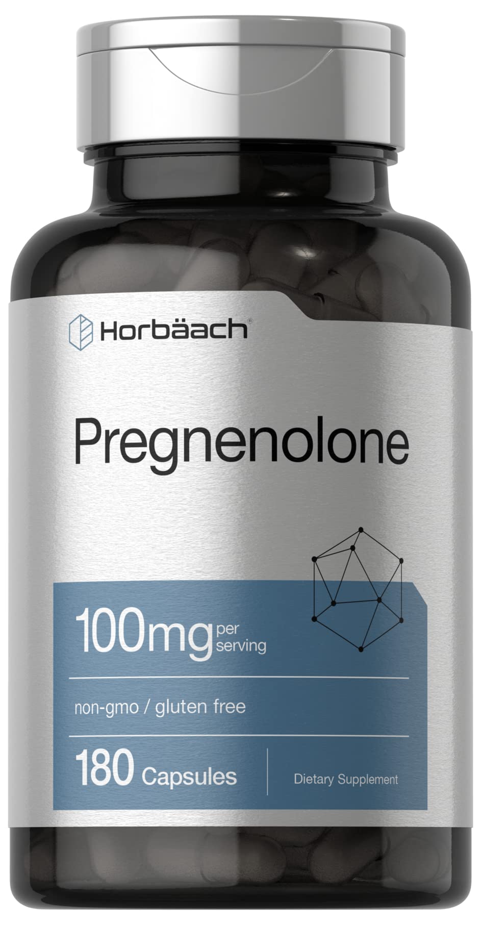 Horbäach Pregnenolone Supplement | 100mg | 180 Capsules | Non-GMO & Gluten Free Formula