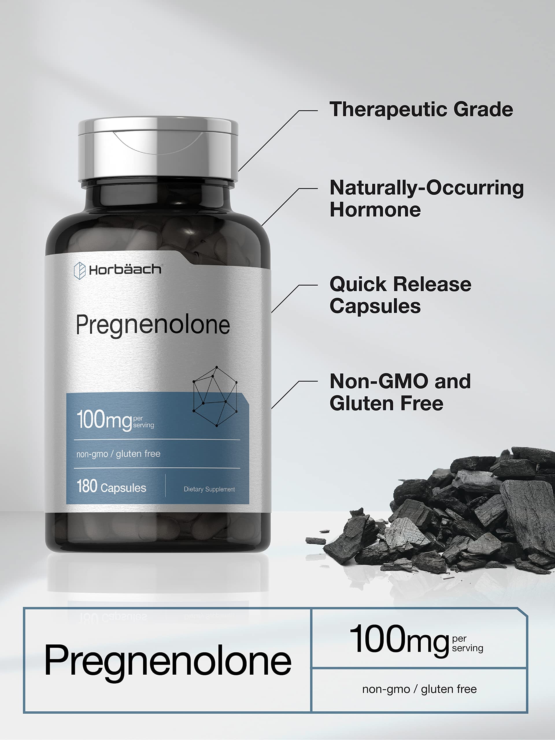 Horbäach Pregnenolone Supplement | 100mg | 180 Capsules | Non-GMO & Gluten Free Formula - Image 3