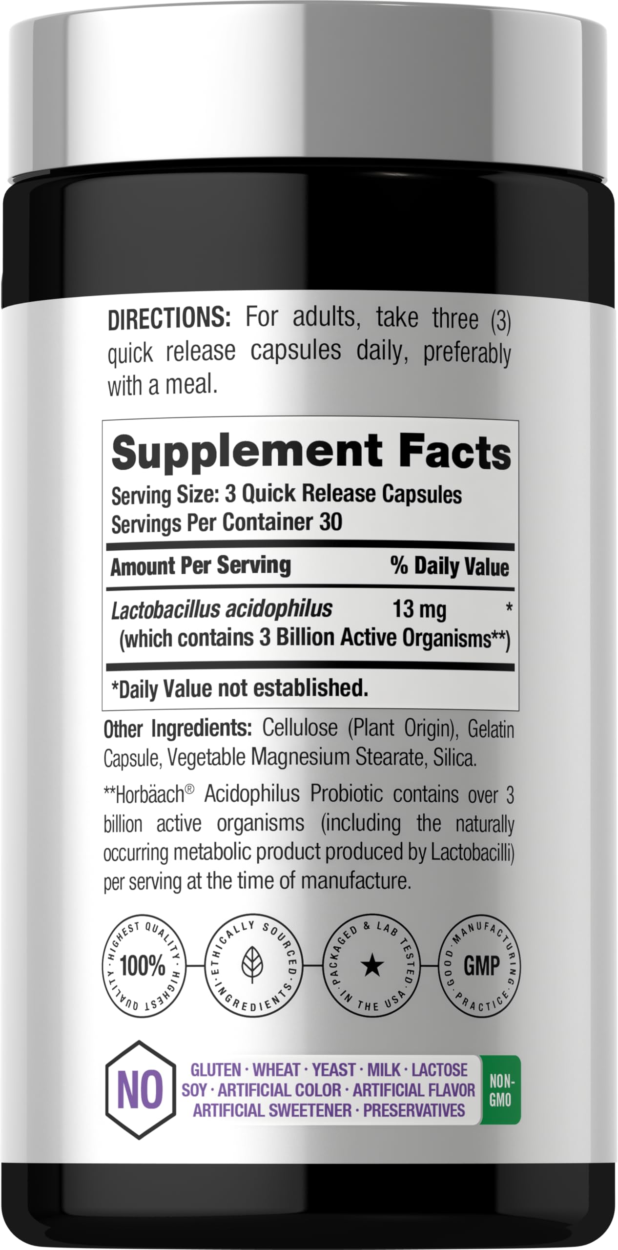 Horbäach Probiotic for Women & Men's Digestive Health | 3 Billion CFU | 90 Capsules | Non-GMO & Gluten Free - Image 2