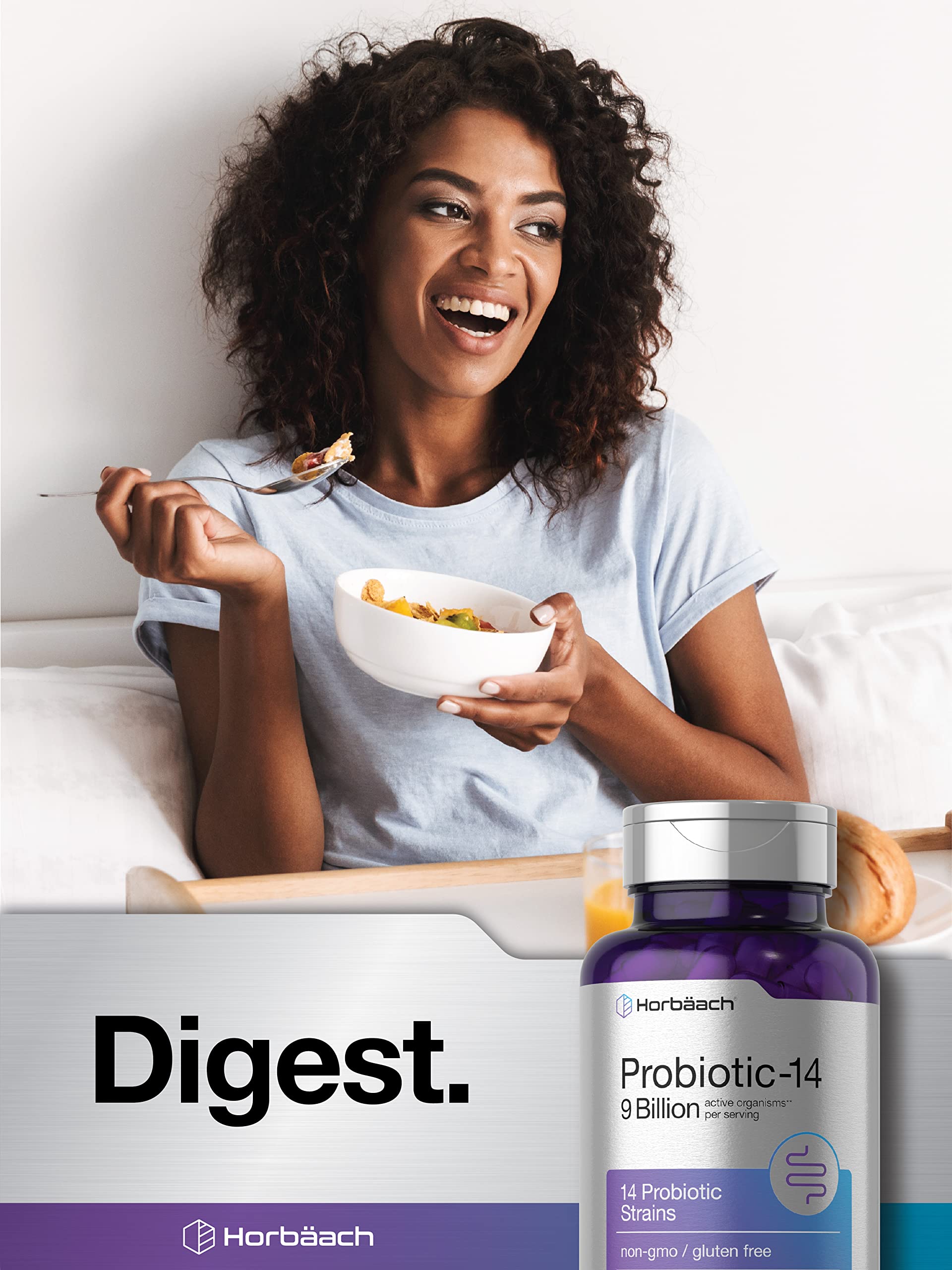 Horbäach Probiotics for Women & Men | 14 Strains for Digestive Health | 9 Billion CFU | 90 Capsules | Non-GMO & Gluten Free Supplement - Image 6