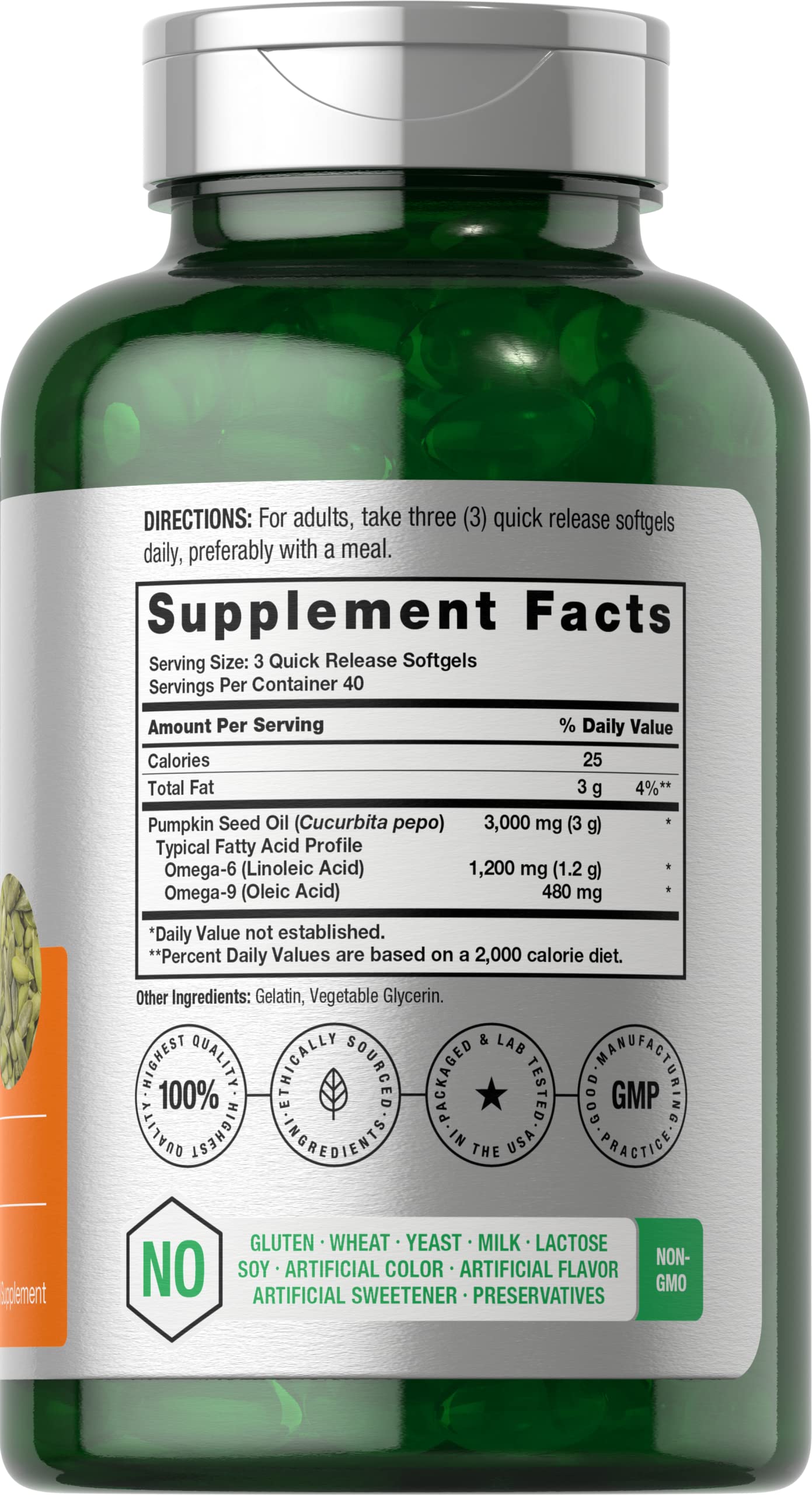 Horbäach Pumpkin Seed Oil | 3000mg | 120 Softgel Capsules | Cold Pressed Dietary Supplement | Non-GMO and Gluten Free Formula - Image 2