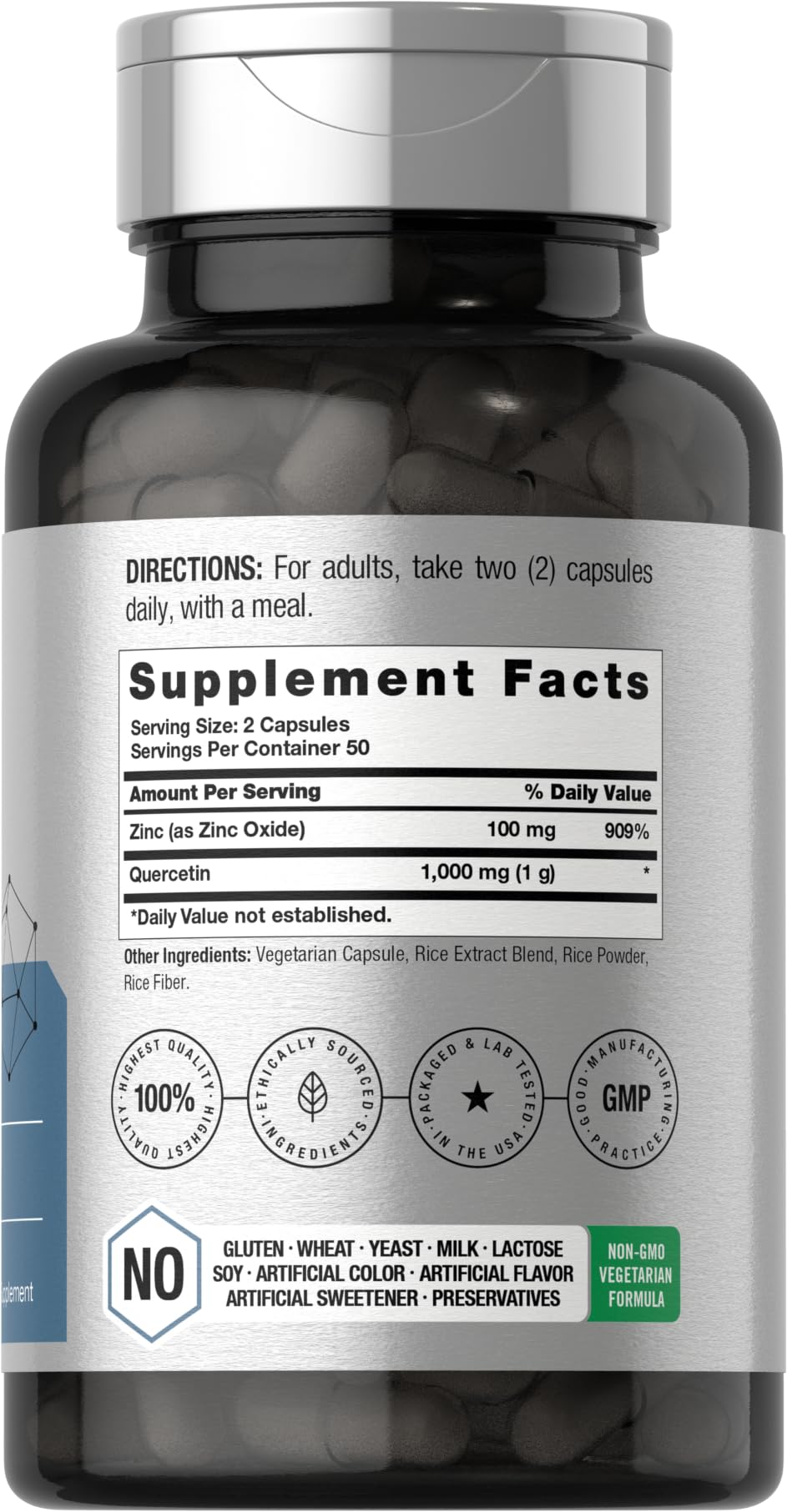 Horbäach Quercetin 1000mg | 100 Capsules | with 100mg Zinc | Non-GMO, Gluten Free Supplement | High Potency Formula - Image 2
