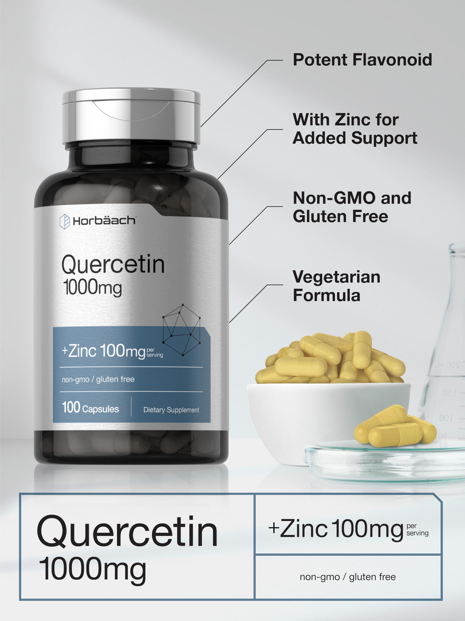 Horbäach Quercetin 1000mg | 100 Capsules | with 100mg Zinc | Non-GMO, Gluten Free Supplement | High Potency Formula - Image 4