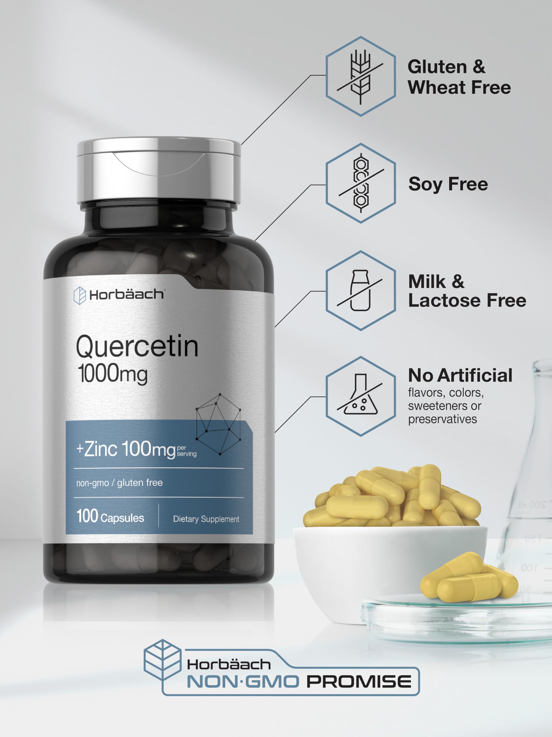 Horbäach Quercetin 1000mg | 100 Capsules | with 100mg Zinc | Non-GMO, Gluten Free Supplement | High Potency Formula - Image 5